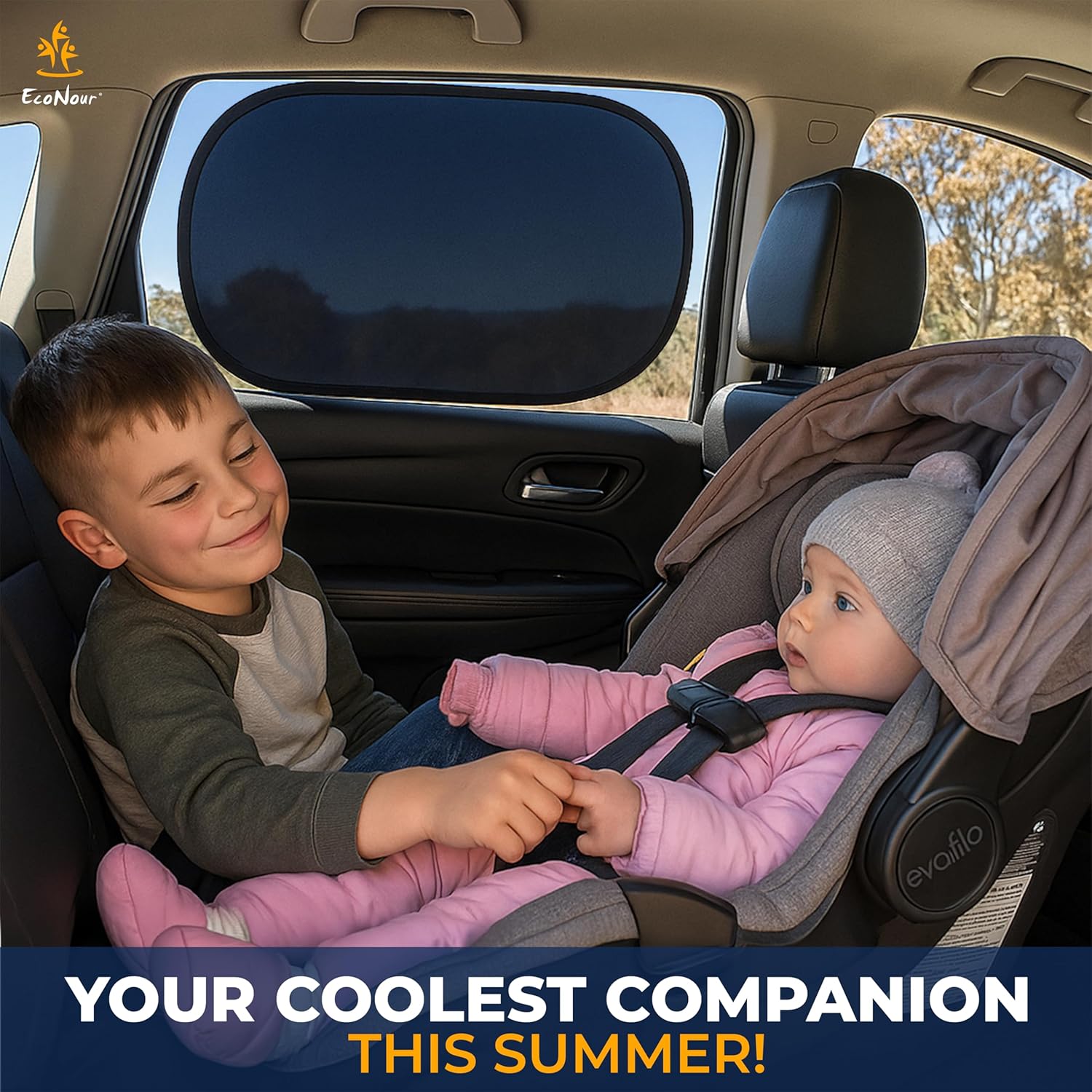 EcoNour Car Side Window Shades for Baby | XL - 4 Pack Car Side Window Sunshade for Kids | Automotive Sun Protection Baby from UV and Sun Glare | Car Baby Accessories (25