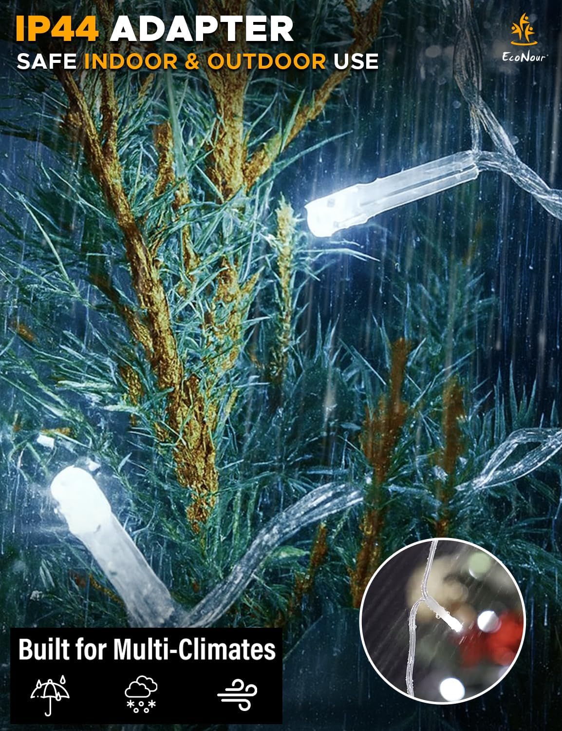 EcoNour Icicle Lights for Outside | 240 LED Icicle Christmas Lights Outdoor with 8 Modes, Connectable String Light with Timer, Memory Function, Waterproof Twinkle Outdoor Christmas lights - Cool White