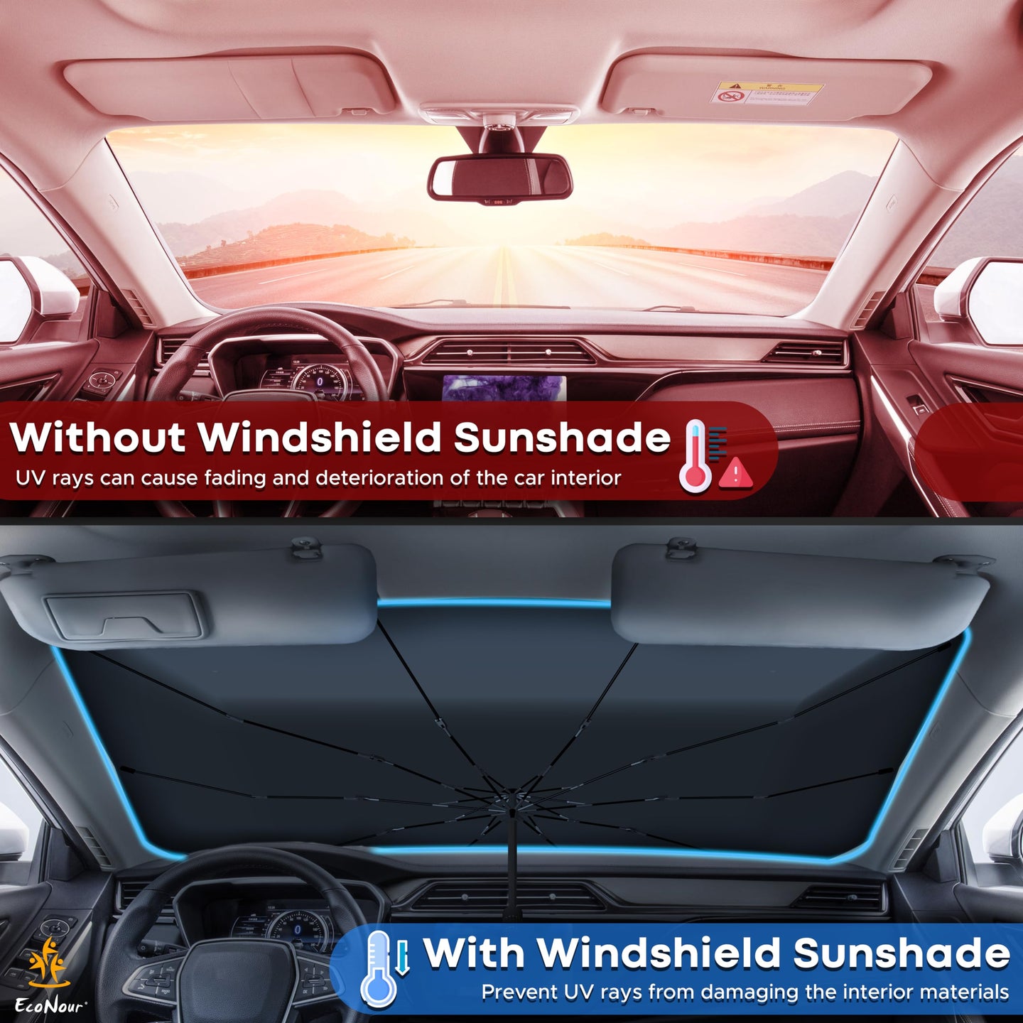 EcoNour Car Windshield Sun Shade Umbrella Foldable Car Umbrella