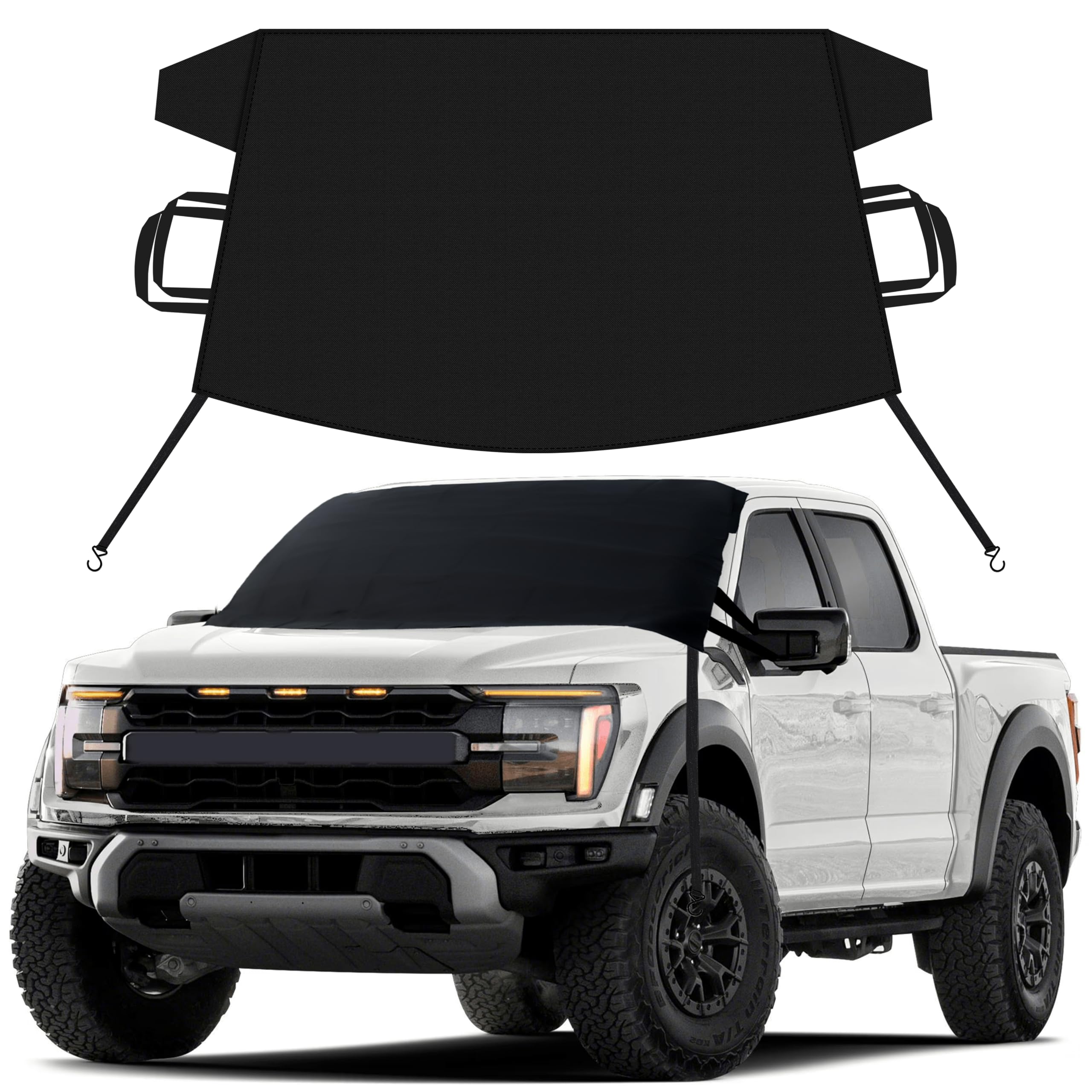 Windshield Snow Cover for Ford F150 – F450, EcoNour heavy-duty 600D Oxford, waterproof and windproof, protects truck windshield from ice and snow.