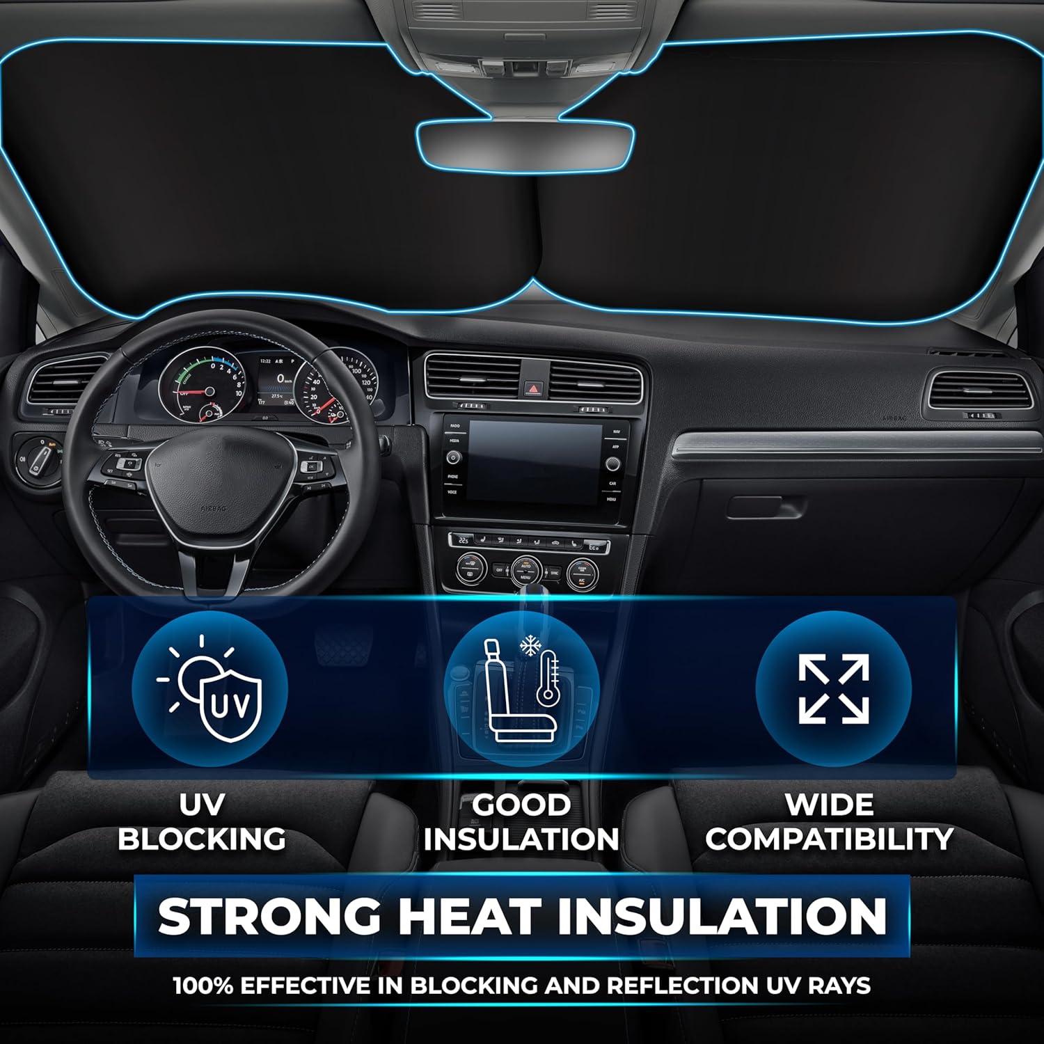 EcoNour 2-Piece Car Windshield Sun Shade | Durable 240T Polyester Sun Shield for Front Window Blocks UV Rays | Foldable Automotive Interior Accessories for Sun Protection | Small (23.5 x 29 inches)