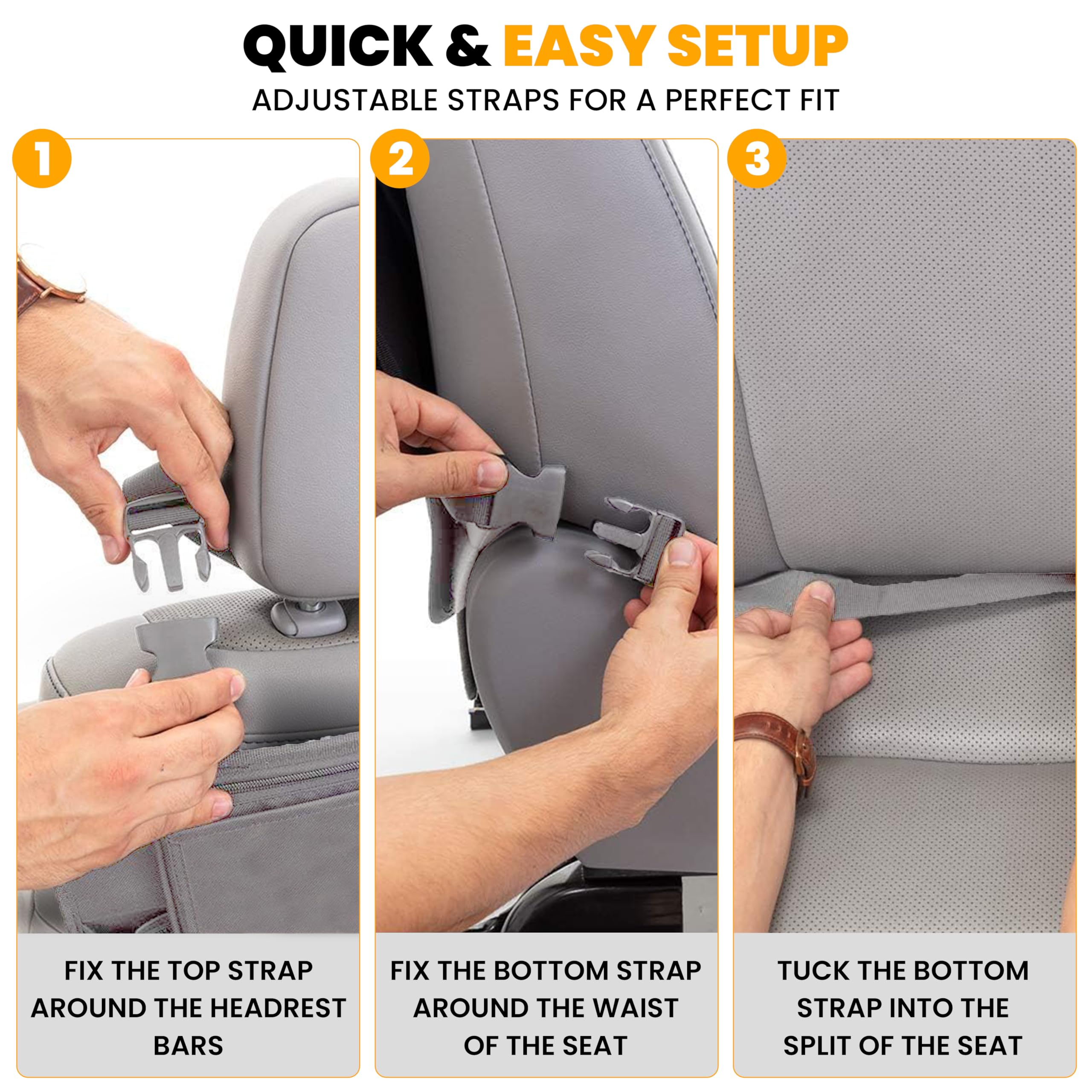 EcoNour Back Seat Protector 2-Pack (Grey) – Easy-to-install car kick mats for children’s feet.