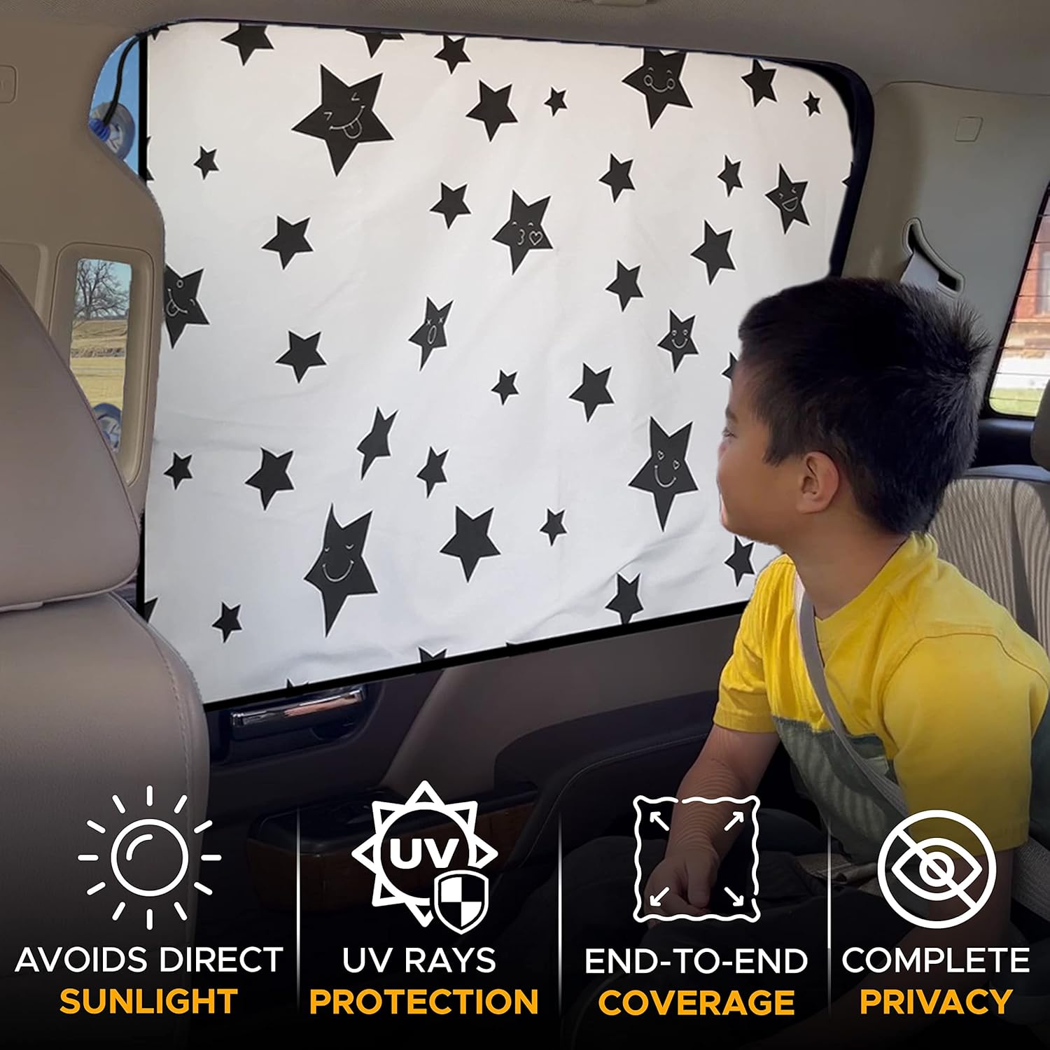 EcoNour Magnetic Car Shades for Side Windows Baby | Car Window Shade for Baby with Heat, Glare & UV Protection | Rear Window Sunshade for Car | Baby Car Travel Accessories - 2 Piece (26x19 Inches)