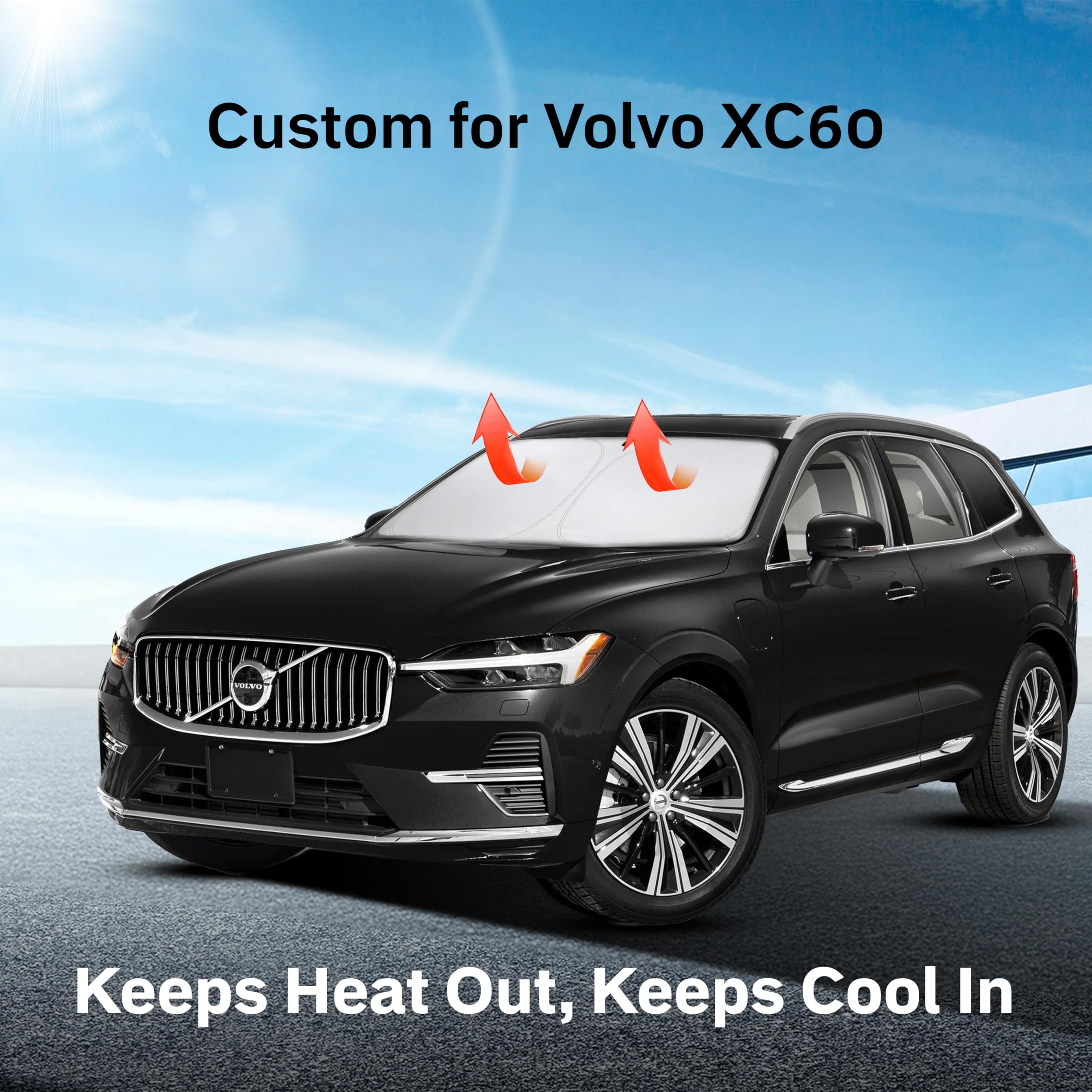 Volvo XC60 Windshield Sunshade (2018–2025) by EcoNour – Durable 240T polyester sun visor for heat & UV protection.