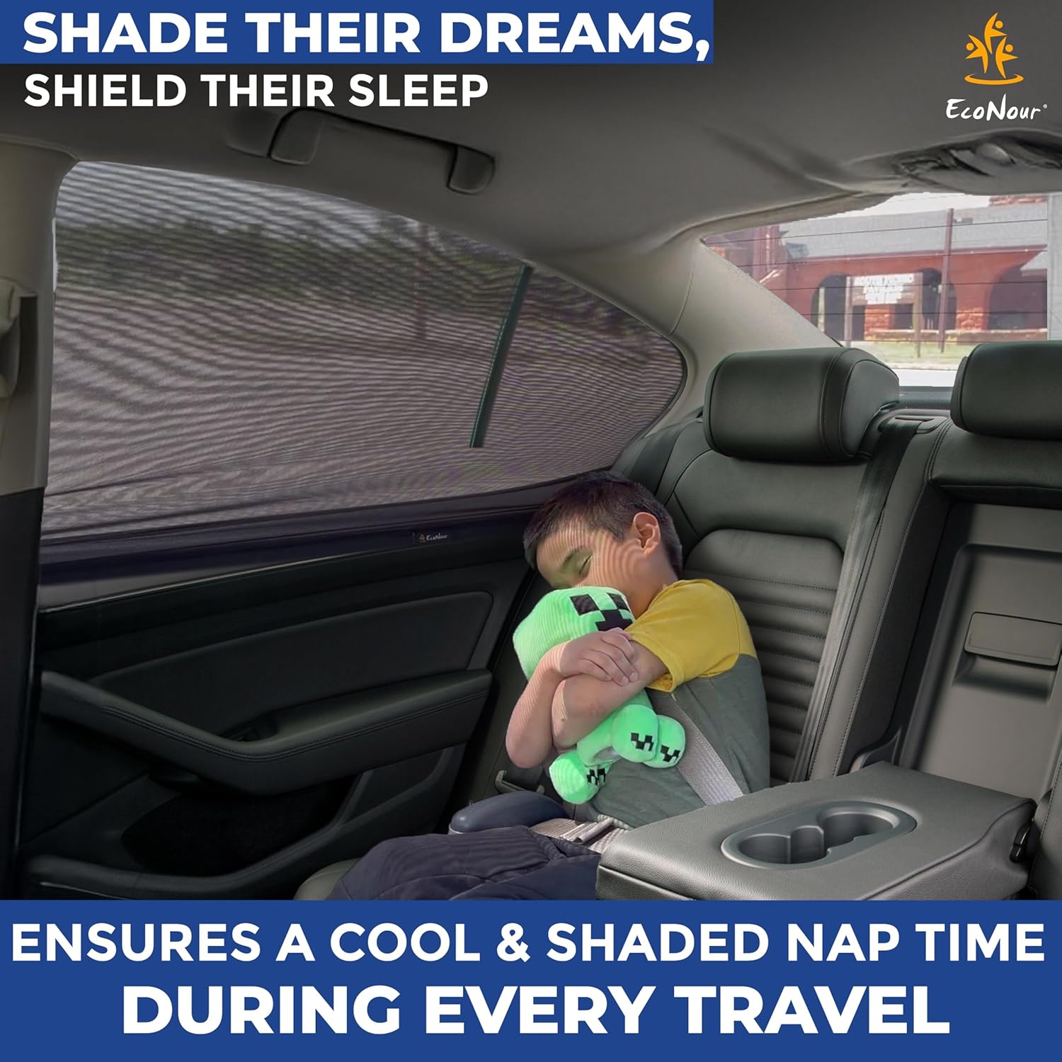 EcoNour Baby Car Window Shades for Side Windows (Pack of 2) | Sun Shade for Car Heat and UV Protection | Mosquito Net Baby Car Sun Shade | Rear Side Window Sunshade for Car (Large 38