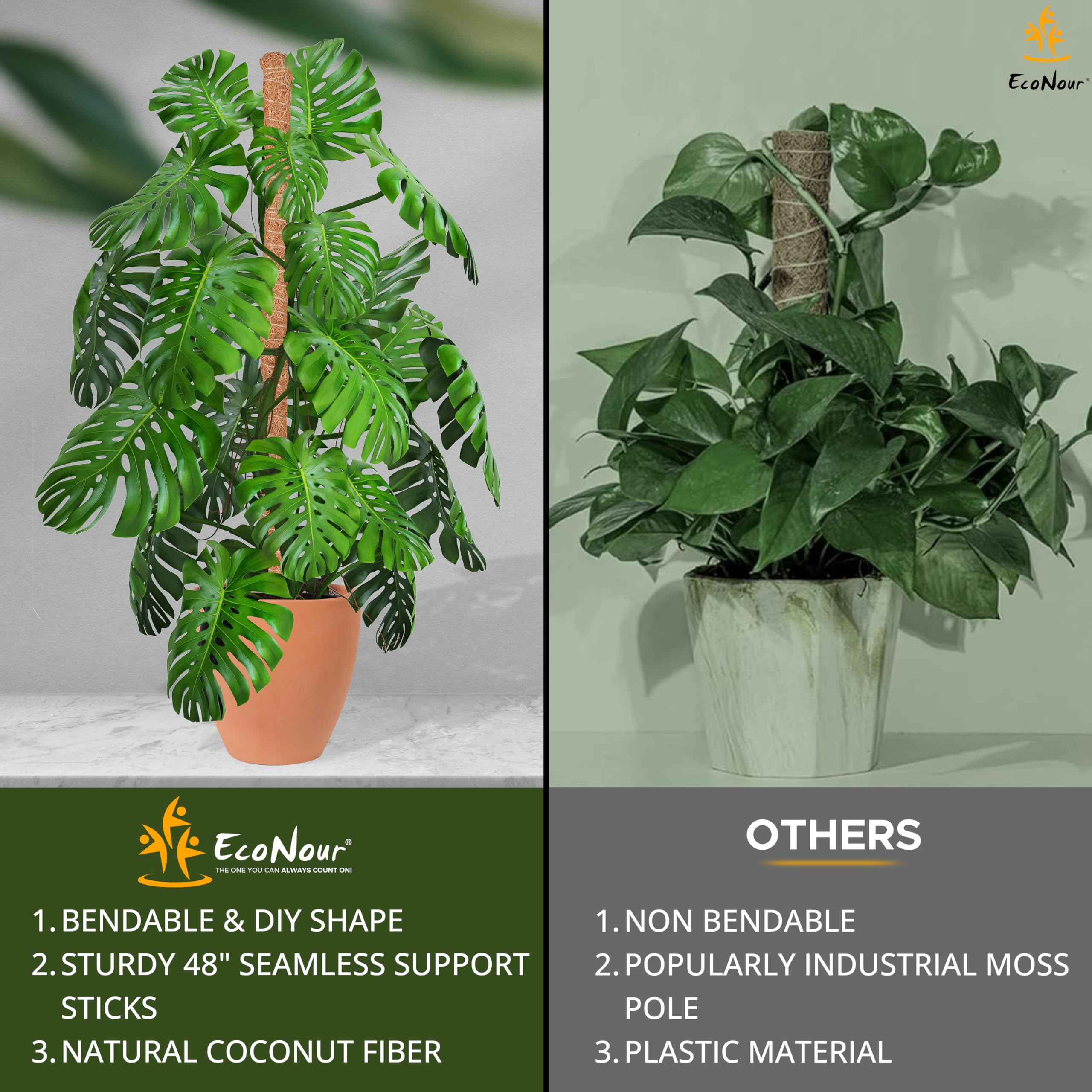 EcoNour Tall Moss Pole for Plants (1-Pack) 48-Inch | Large Monstera Plant Support for Climbing and Growth | Elevate Your Indoor Garden | Tall Plant Support for Indoor Potted Plants to Grow Upwards