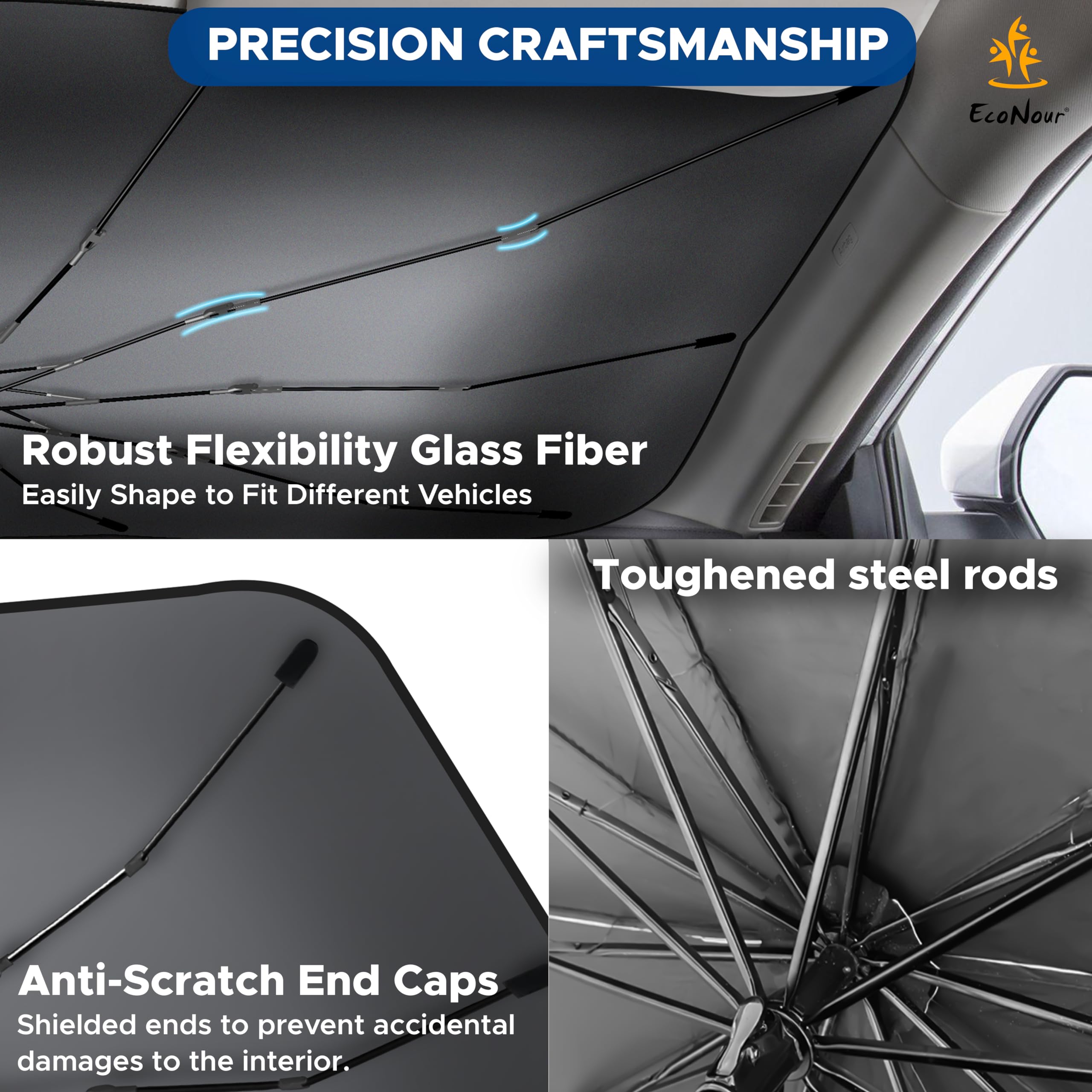 Car Umbrella Windshield Sun Shade protects dashboards from sun damage.