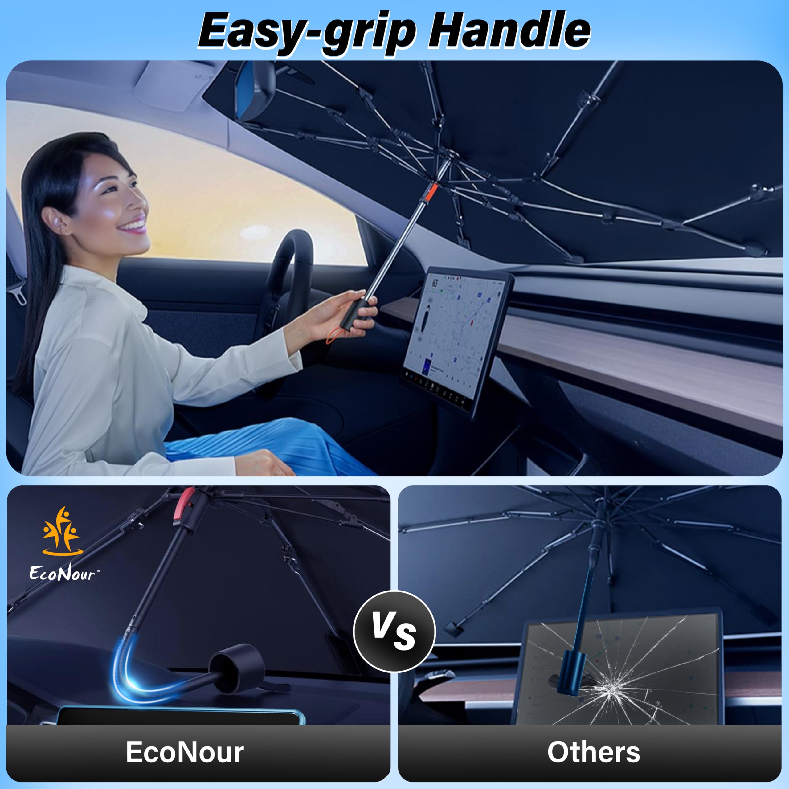 EcoNour Car Windshield Sunshade Umbrella, foldable umbrella design blocks UV rays.