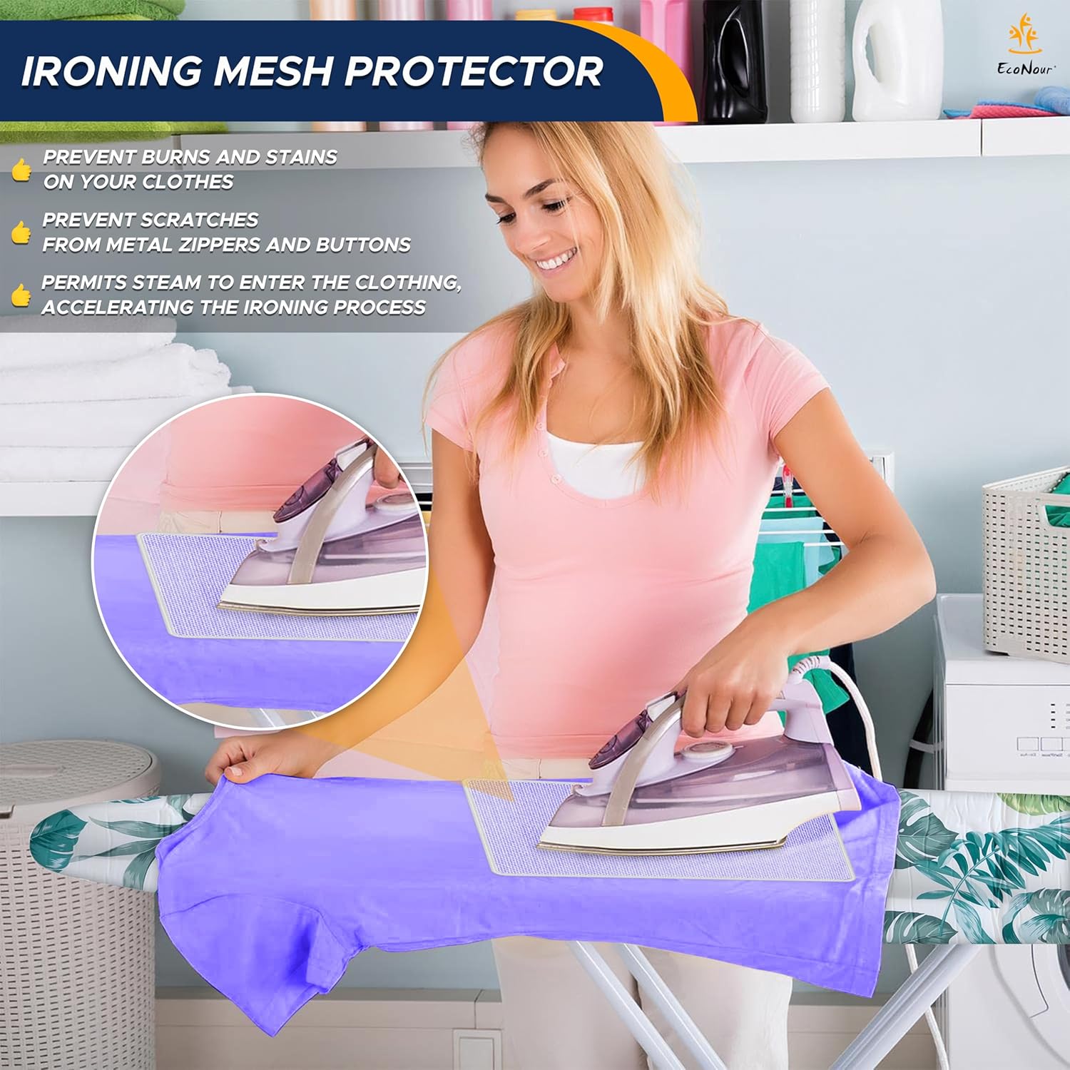EcoNour Ironing Board Covers 124 x 38 cm Extra Thick 7mm Padding, 100% Cotton Top Covers Easy-Fit for Protecting Ironing Board Cover Complete Set with 4 Strings and Scorch Resistant Padding - Large