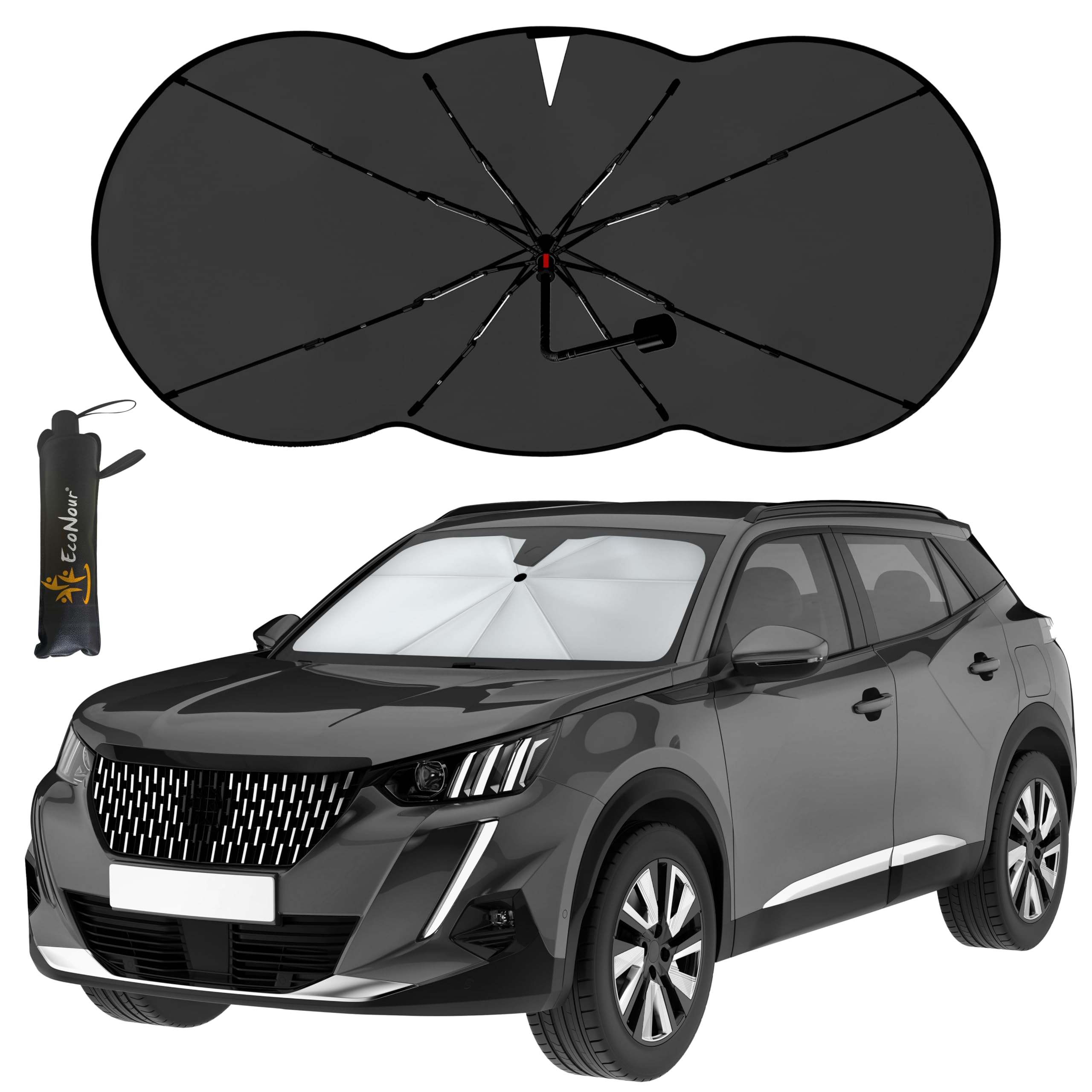 EcoNour Car Windshield Sunshade Umbrella, foldable UV and heat protection front window cover.