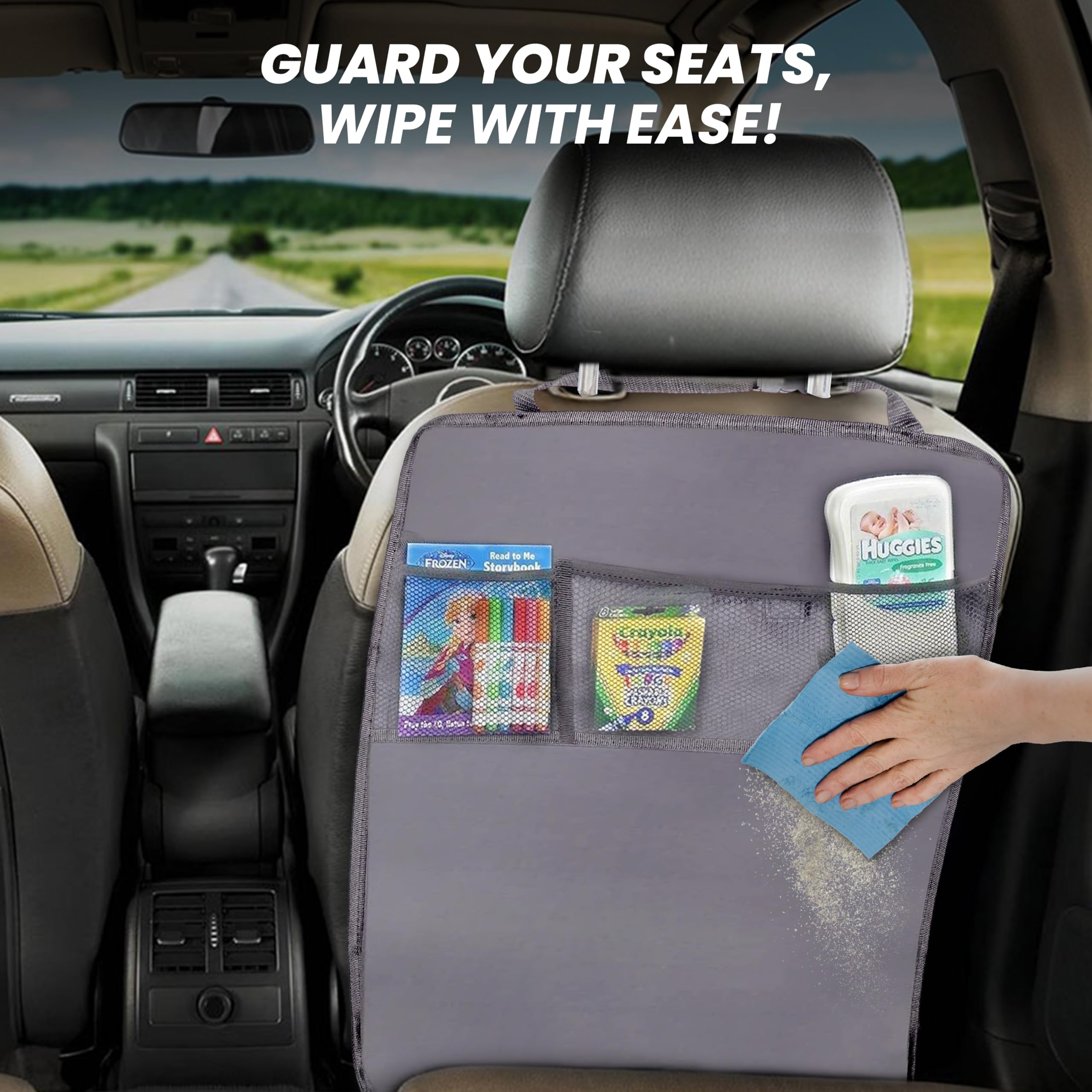 Back Seat Protector 2-Pack (Grey) for Kids Feet – Keeps vehicle seats clean and scratch-free.