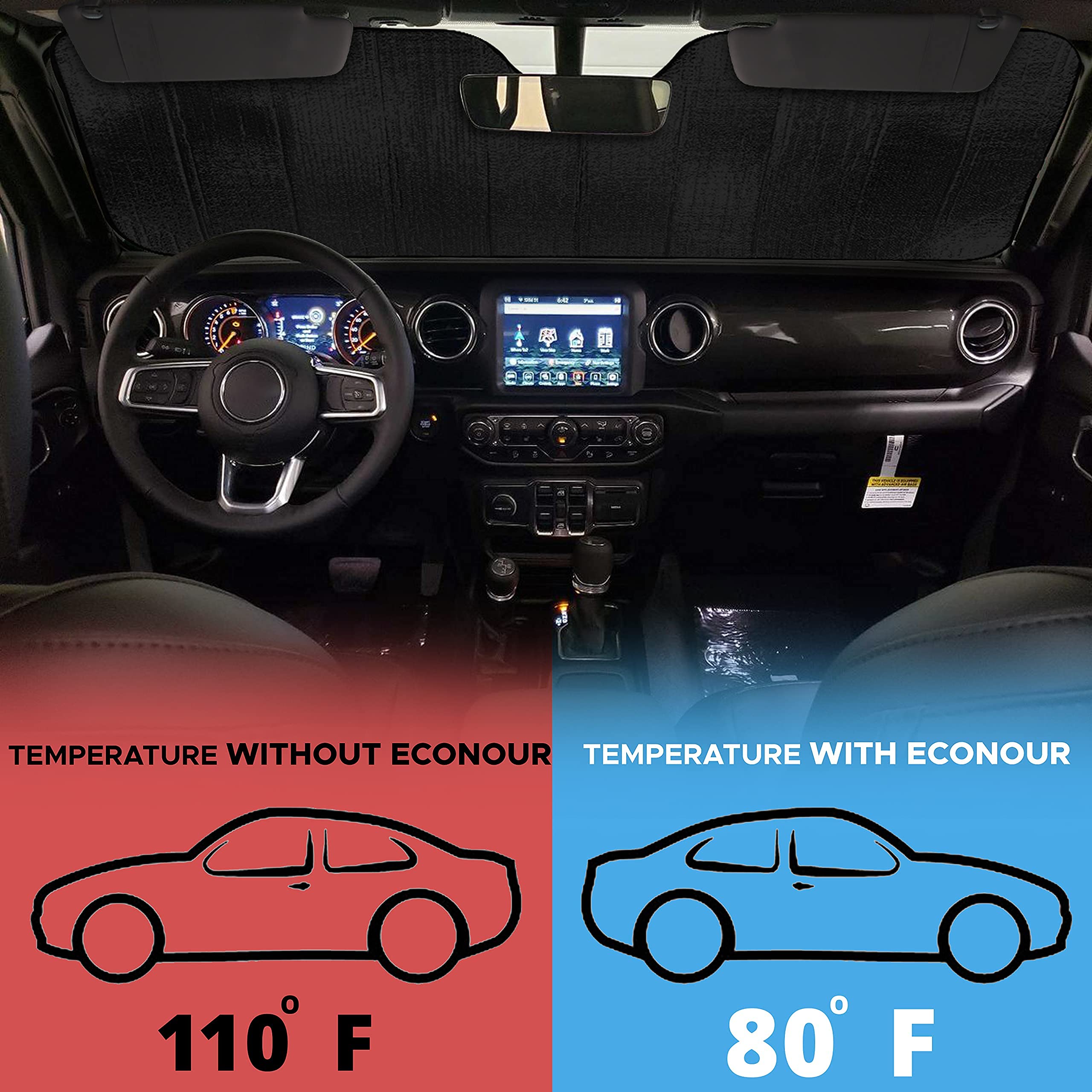 Accordion Windshield Sunshade for Jeep Wrangler EcoNour Front Windshield Car Shade