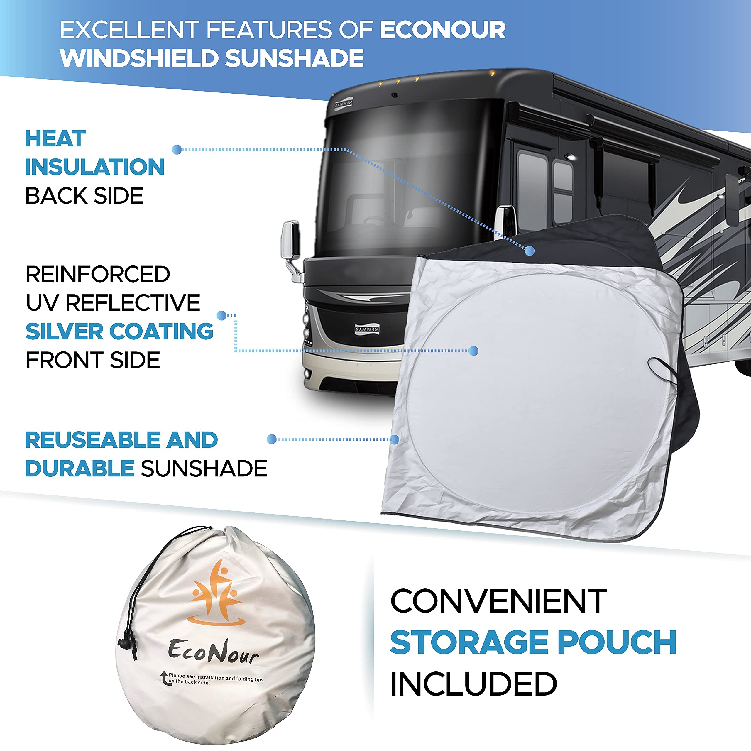 RV Windshield Sunshade – Foldable Reflective Sun Visor for Motorhomes