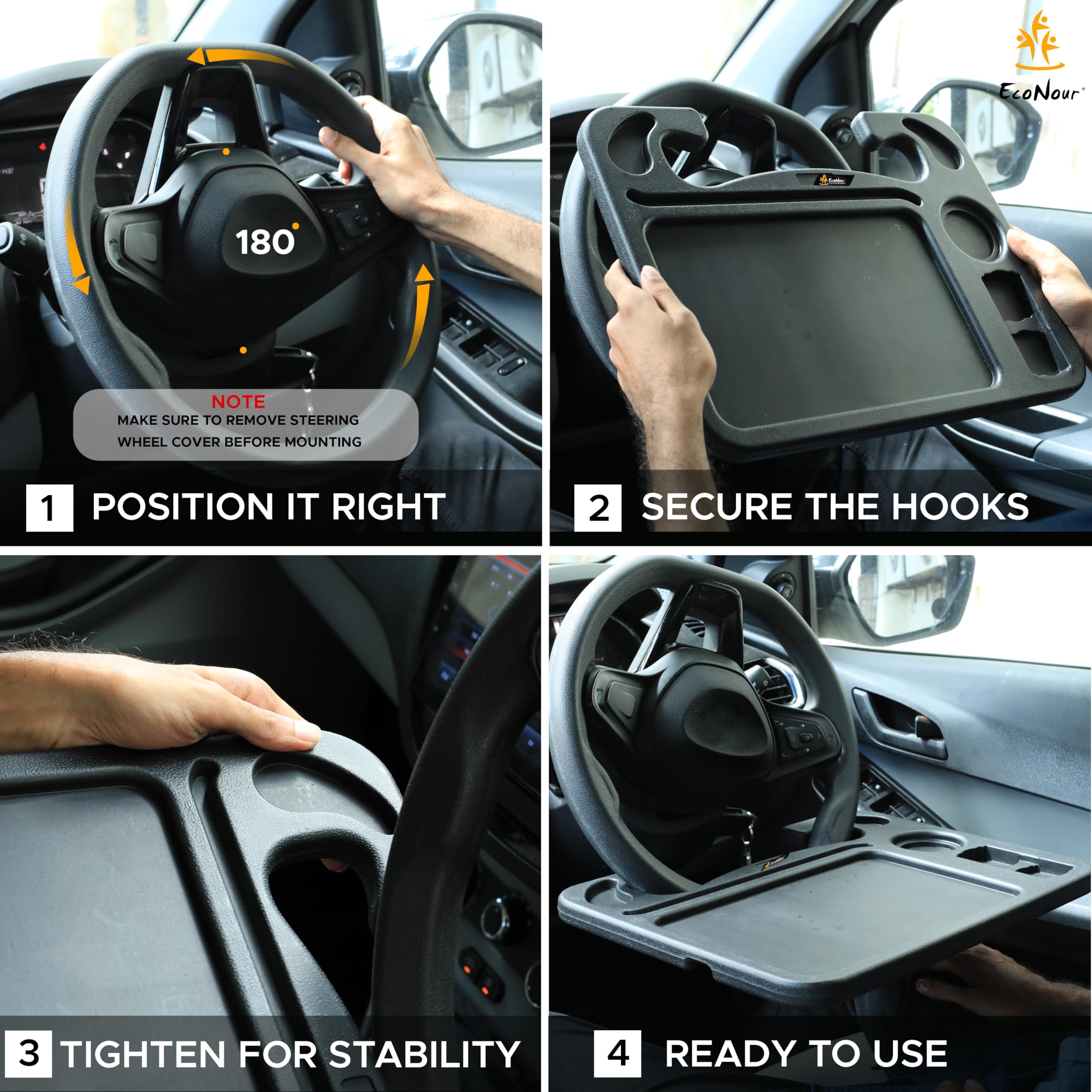 4 in 1 Car Steering Wheel Tray EcoNour Portable Car Desk for Eating & Work