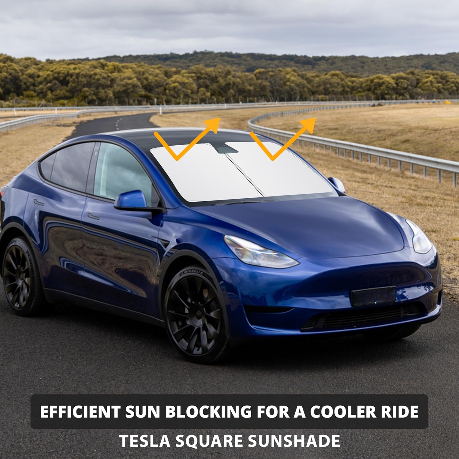 EcoNour Tesla Windshield Sun Shade | Foldable Front Windshield Shade for Sun, Heat and UV Rays | Car Front Window Sunshade | Sun Protection Shade Fit for Tesla Model-3 & Model-Y