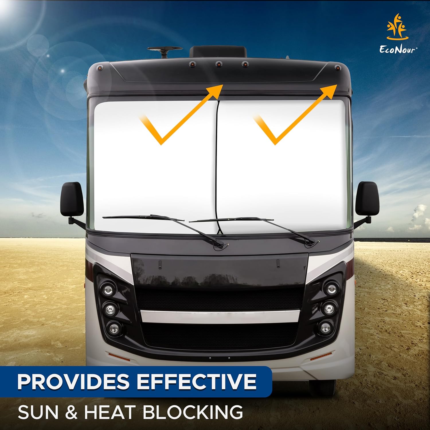 EcoNour Car Windshield Sun Shade (2 Pieces) - 41.5 x 50 inches Car Sun Shade Made of Durable 240T Reflective Polyester Blocks Heat and UV Rays - XXL Foldable Windshield Sunshade RV Accessories