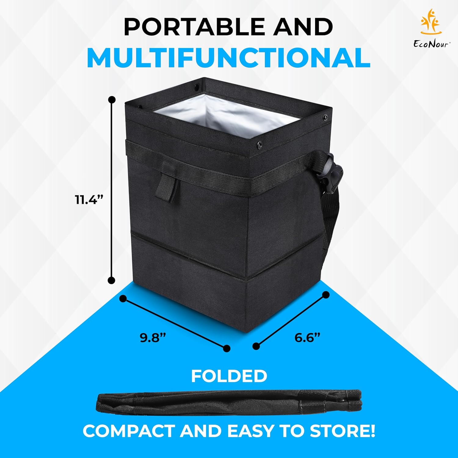 EcoNour Car Trash Can (Large) | Car Trash Bag Hanging with Elastic Opening & Easy Mount | Car Garbage Can with Waterproof Oxford Material | Cute Car Accessories for Camping, Traveling & Outdoor