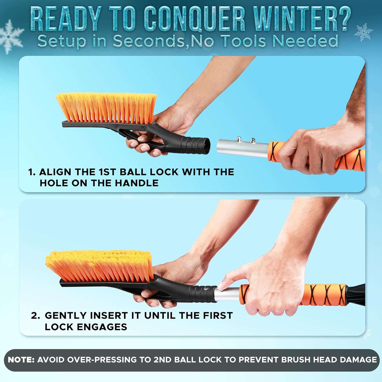 EcoNour 27" Aluminum Snow Brush & Ice Scraper for Car Windshield and Window | Car Snow Scraper and Brush with Ergonomic Foam Grip Winter Accessories (Orange)