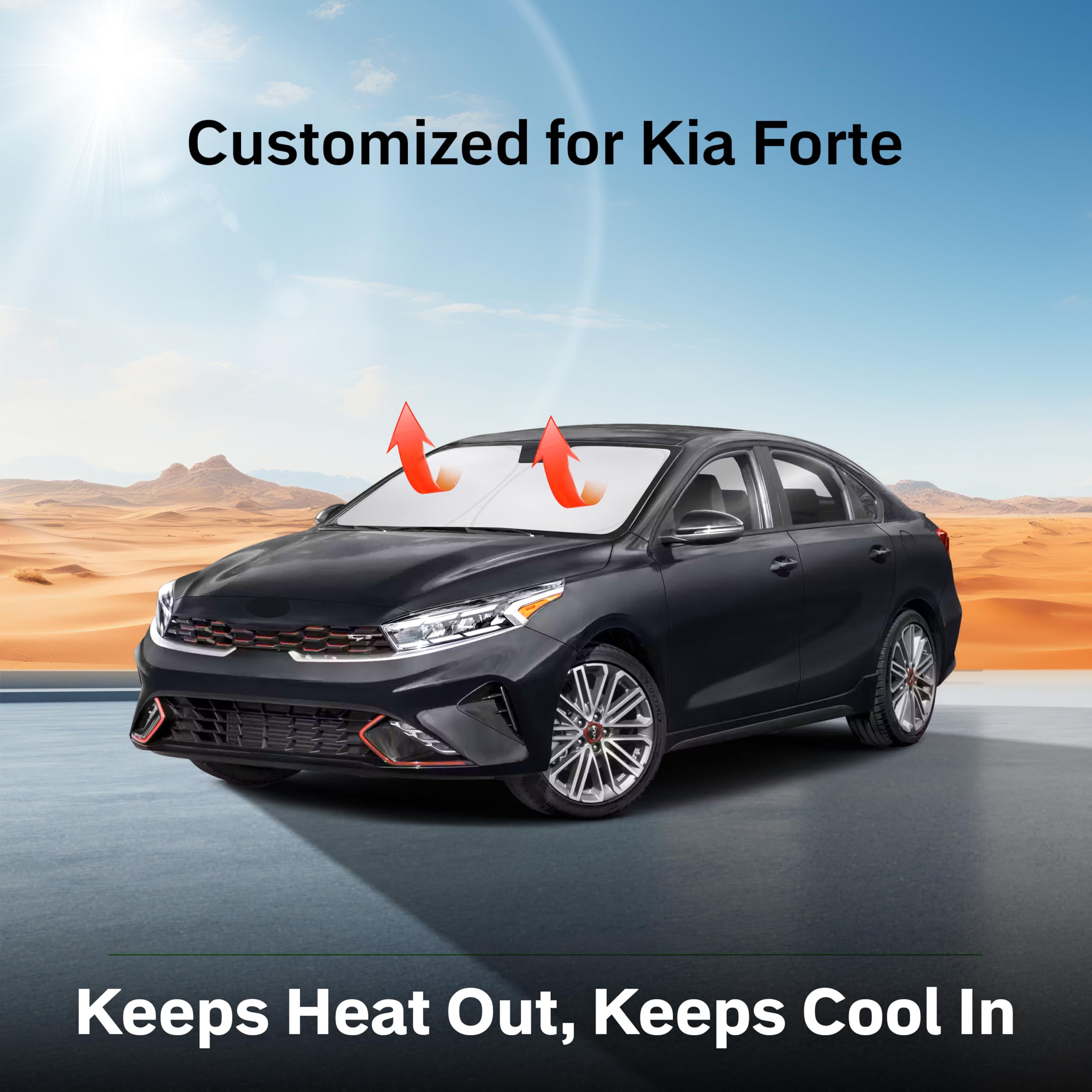 EcoNour Kia Forte Windshield Sunshade keeps car interior cool