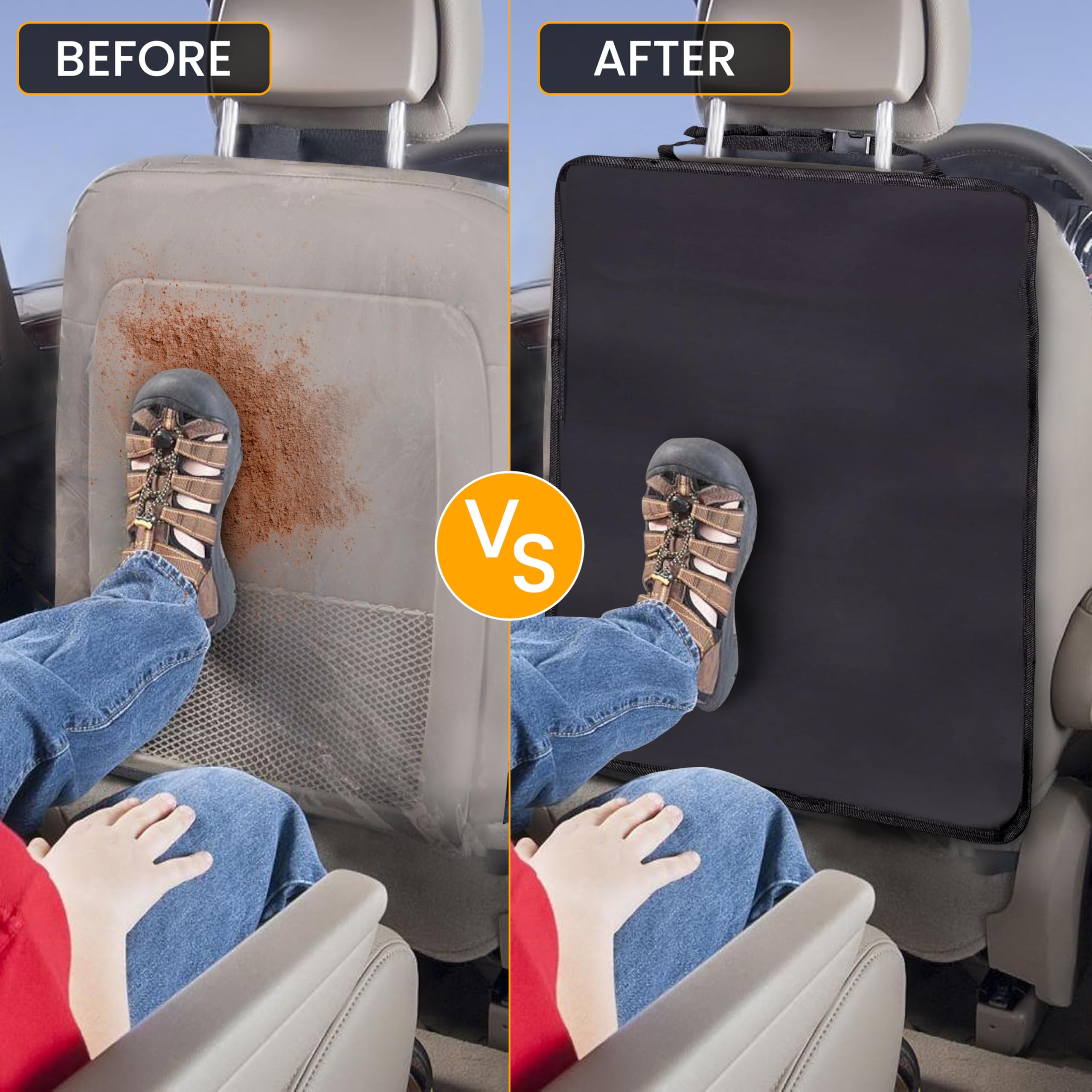 EcoNour Large Back Seat Protector (2-Pack) – Easy-to-install waterproof kick mats for children.