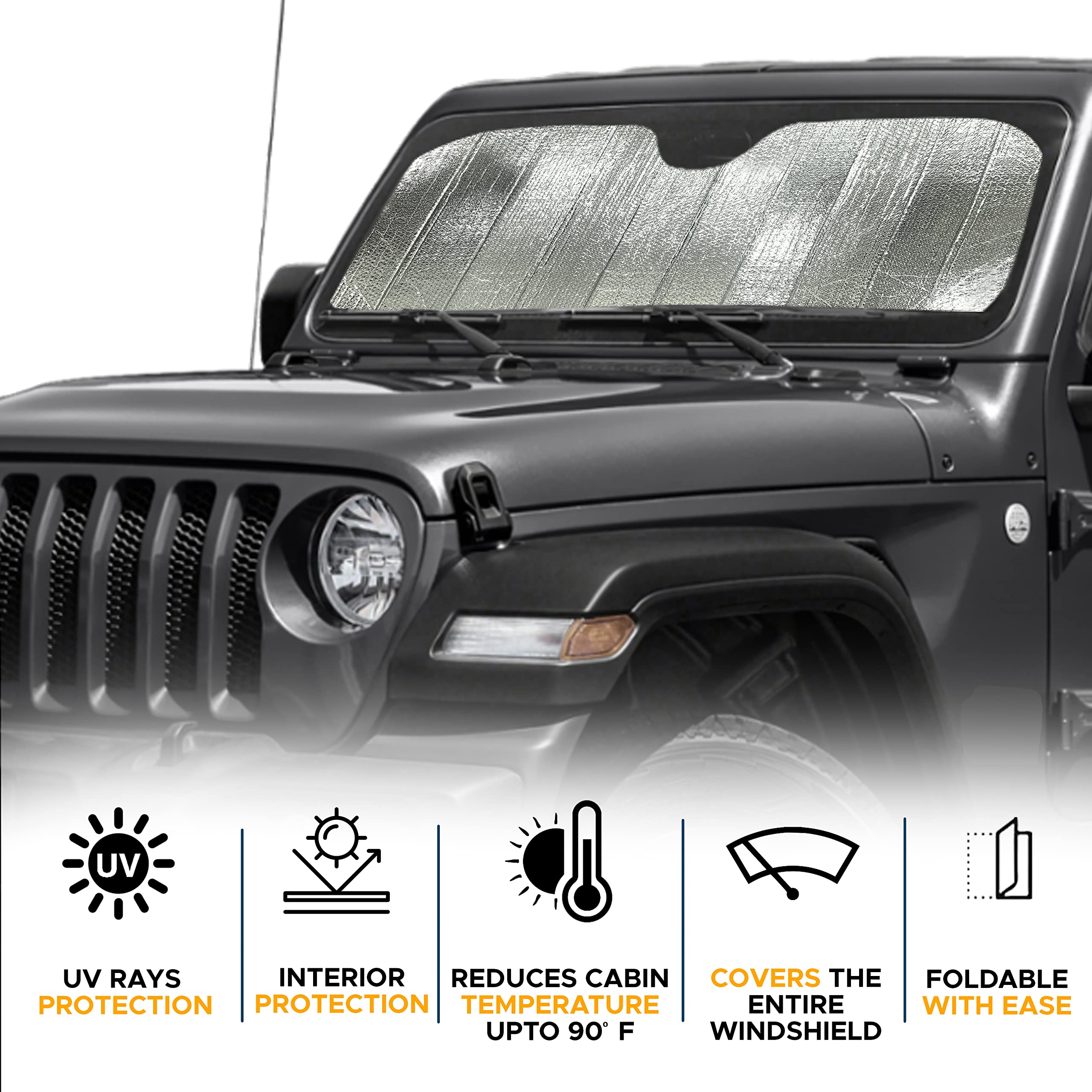 Accordion Windshield Sunshade for Jeep Wrangler Sahara Rubicon JK JL EcoNour