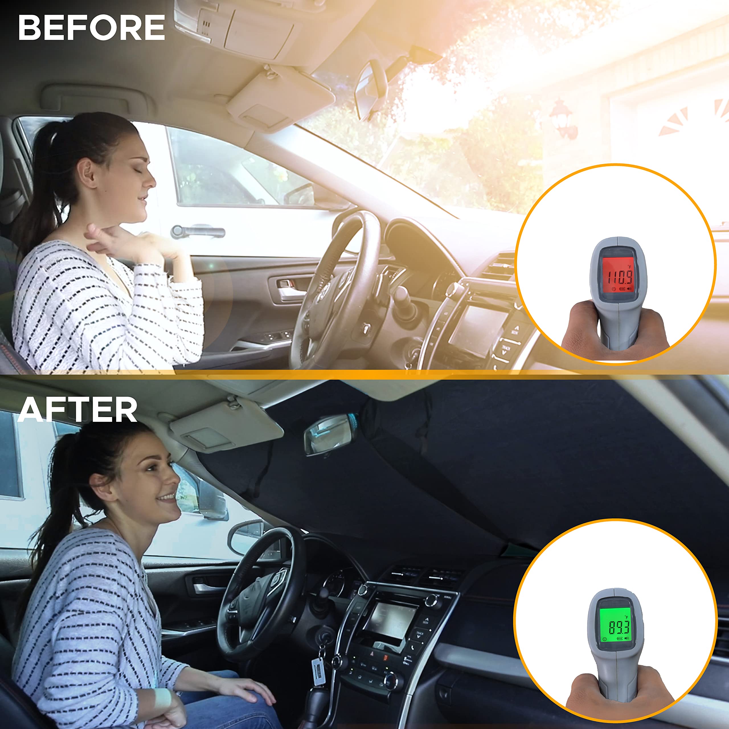 2-Piece Car Windshield Sunshade | EcoNour Easy Install Front Window Sun Visor