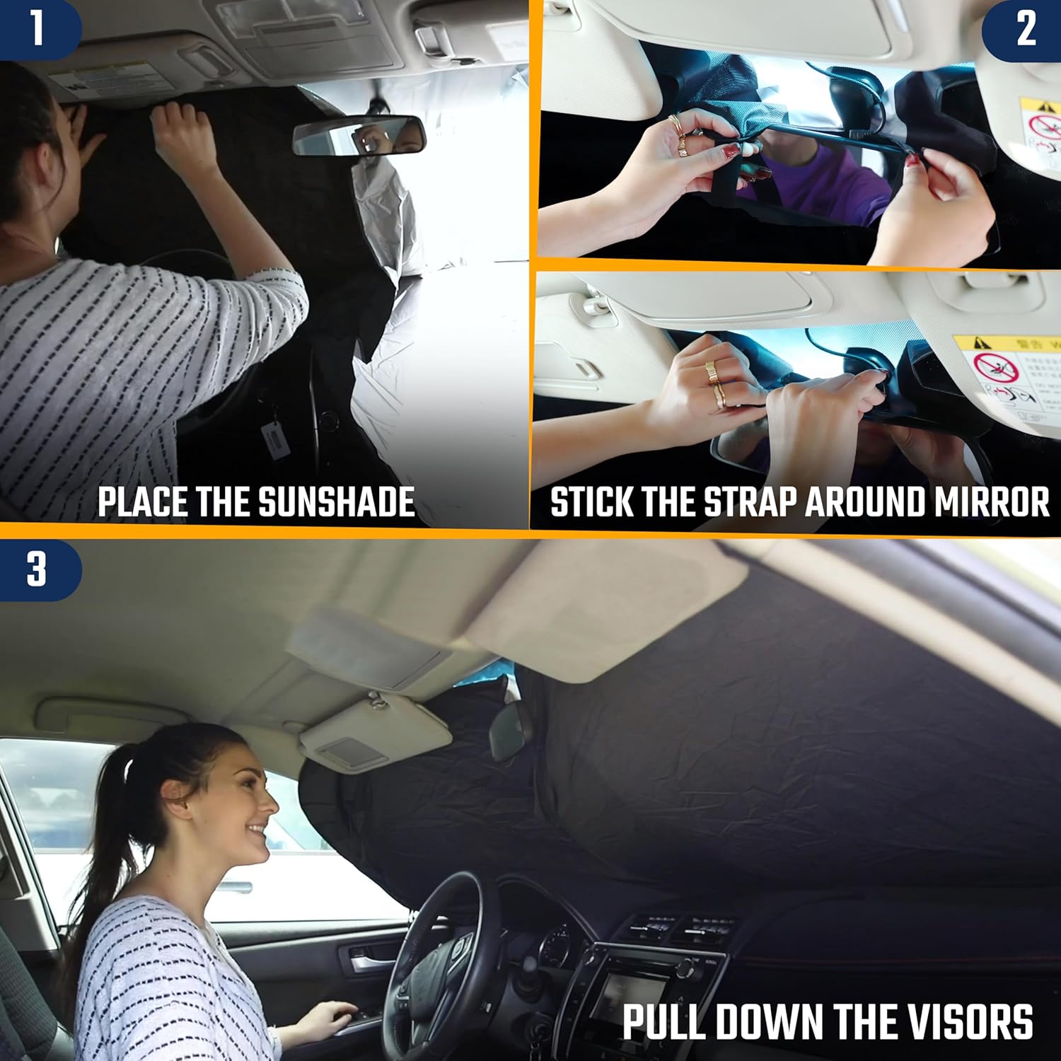 EcoNour Car Windshield Sun Shade with Mirror Cut-Out | Durable 240T Material Car Sun Visor for UV Rays and Sun Heat Protection | Car Interior Accessories for Cooler Interior | Small (59