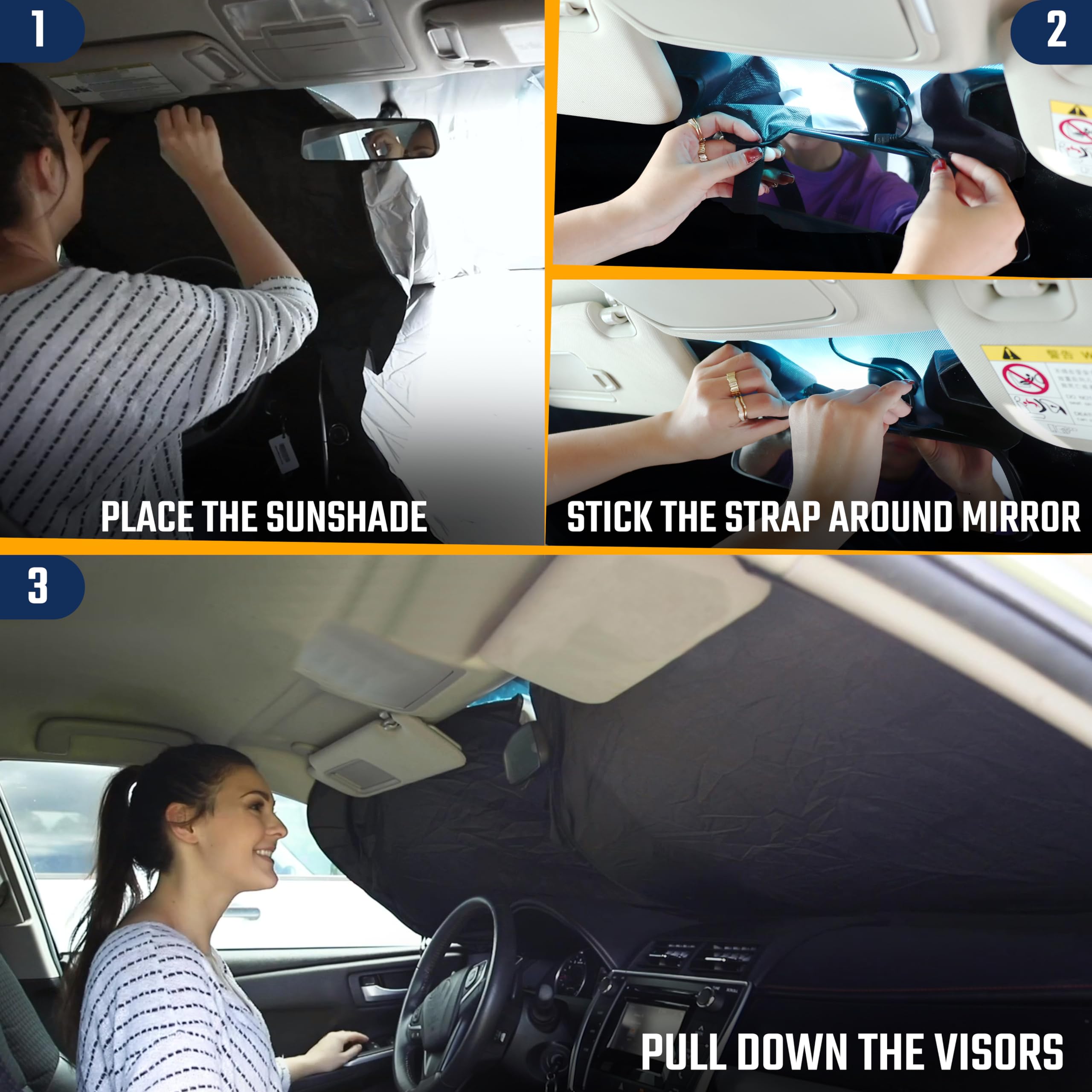 EcoNour Sunshade for Car Windshield with Mirror Cut, 240T Car Window Shades for Front Windshield Blocks Sun & Heat, Foldable Windshield Cover for Small Sedans,Coupes, Sports Cars, Small (59