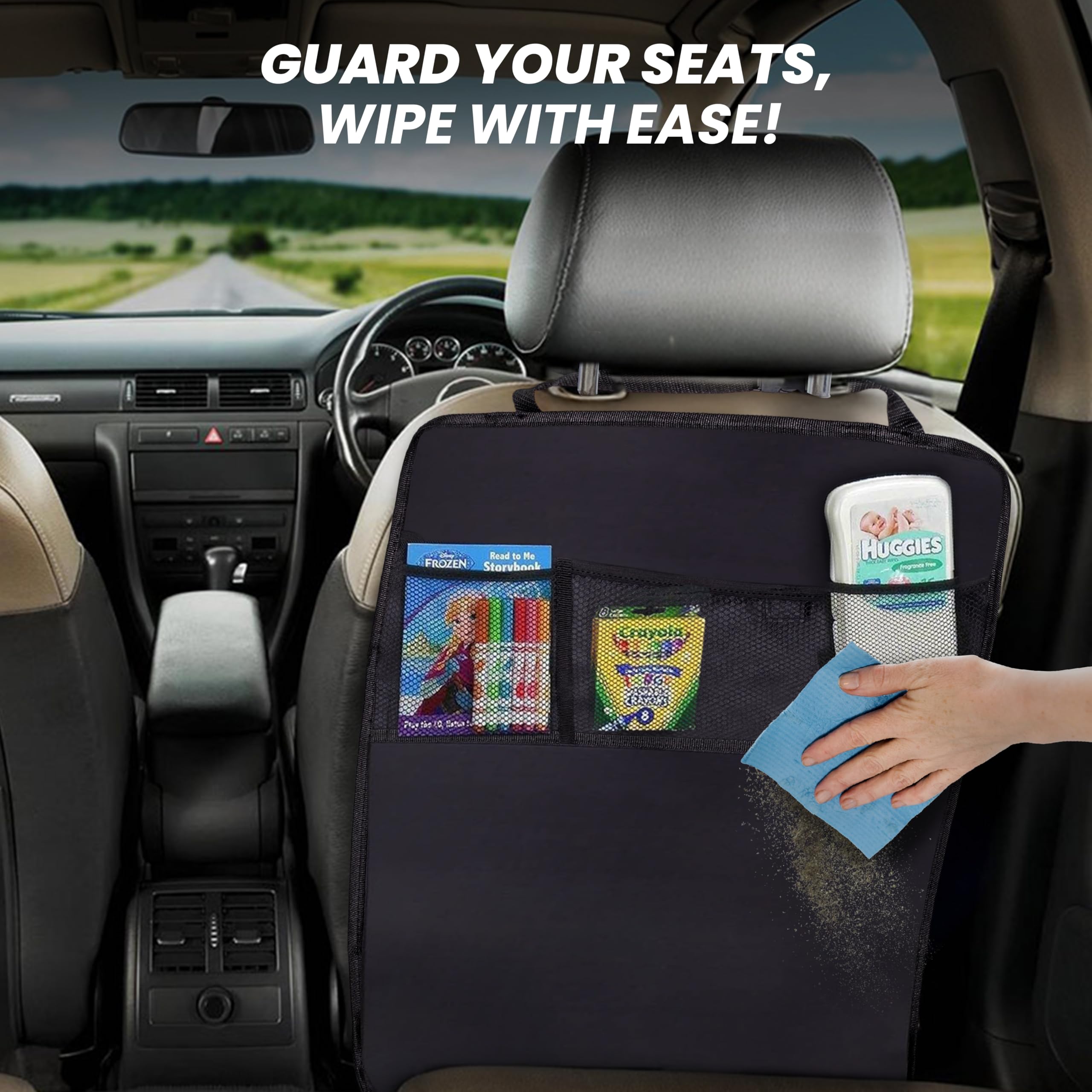 Back Seat Protector 2-Pack with Organizer – Durable mats for kids’ feet in cars.