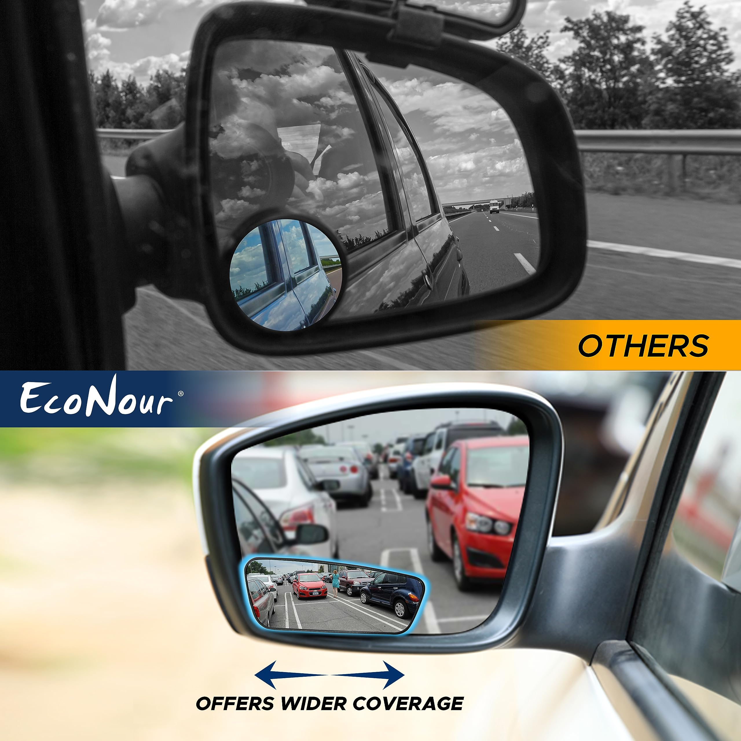 Blind spot car mirror 2 pack EcoNour adjustable stick universal fit
