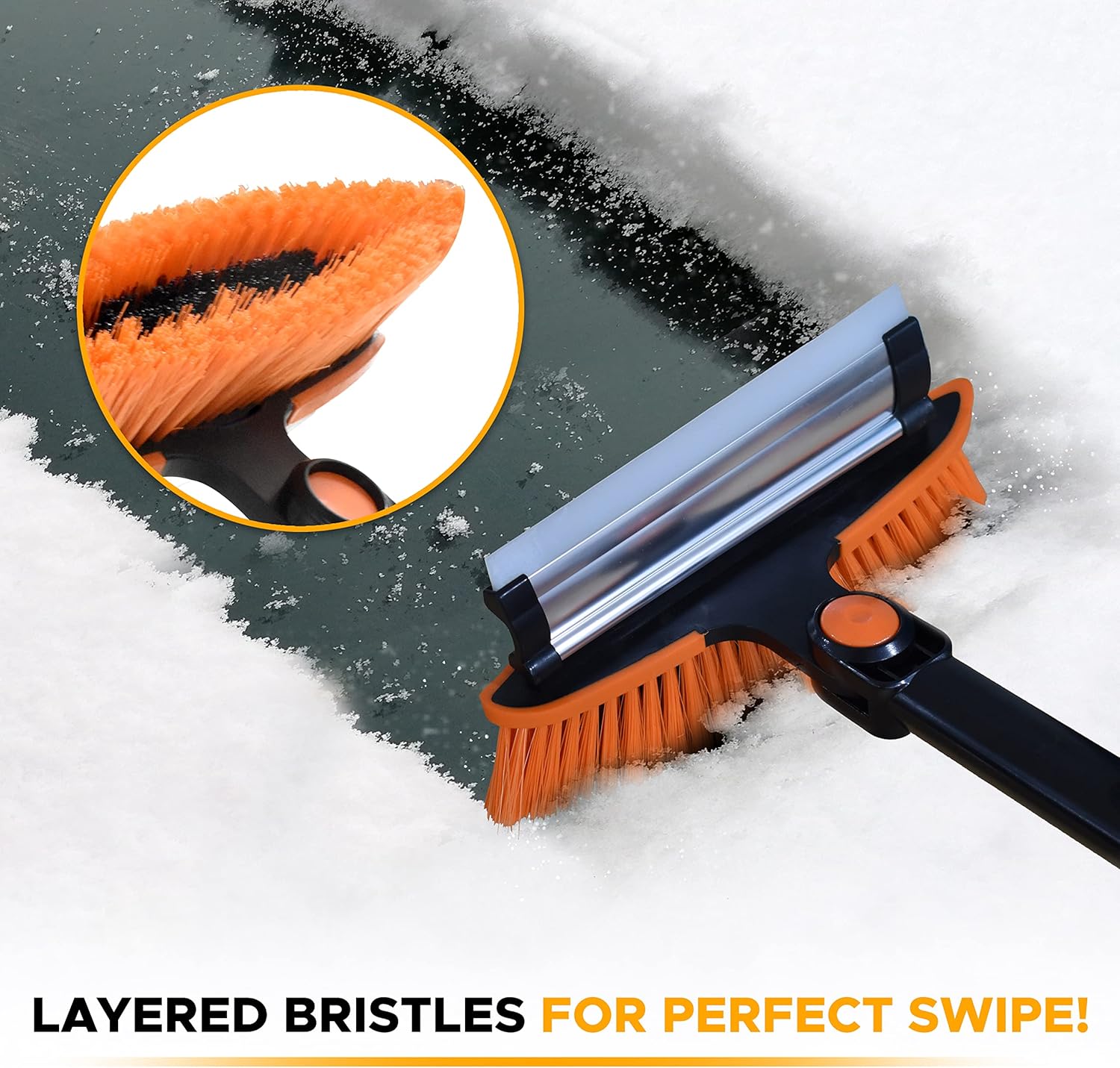 EcoNour 39-inch 6-in-1 Snow Shovel & Rotating Snow Brush, extendable winter car accessory.