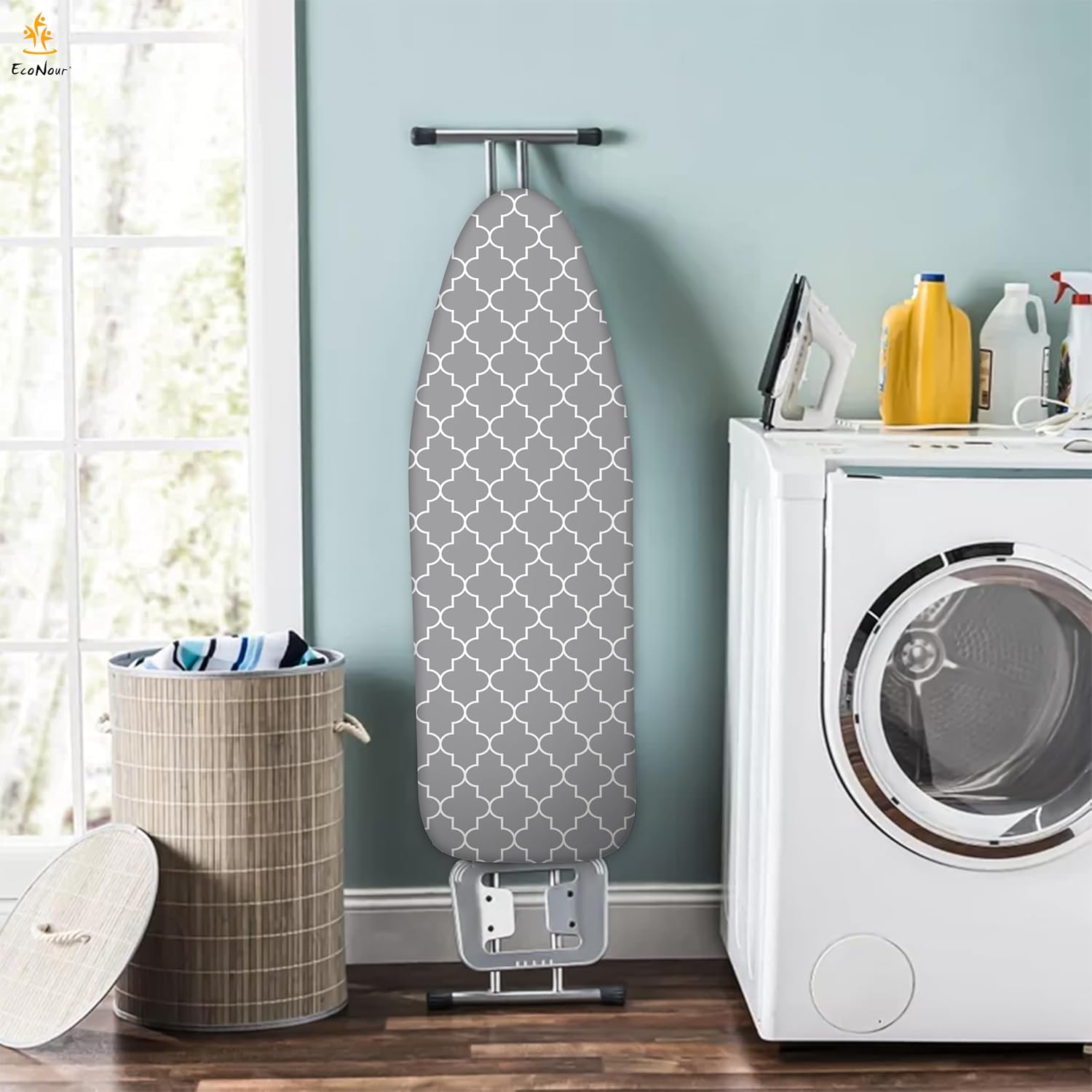 EcoNour Ironing Board Covers 124 x 38 cm Extra Thick 7mm Padding, 100% Cotton Top Covers Easy-Fit for Protecting Ironing Board Cover Complete Set with 4 Strings and Scorch Resistant Padding - Large