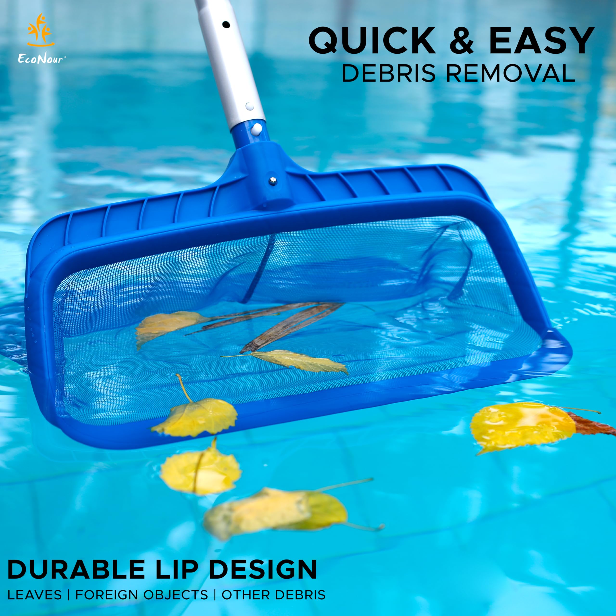 EcoNour Pool Skimmer Net, Pool nets for Cleaning Leaves with deep rake net, Heavy Duty Swimming Pool Leaf Rake Cleaning Tool with Fine Mesh Frame Fits Standard Poles