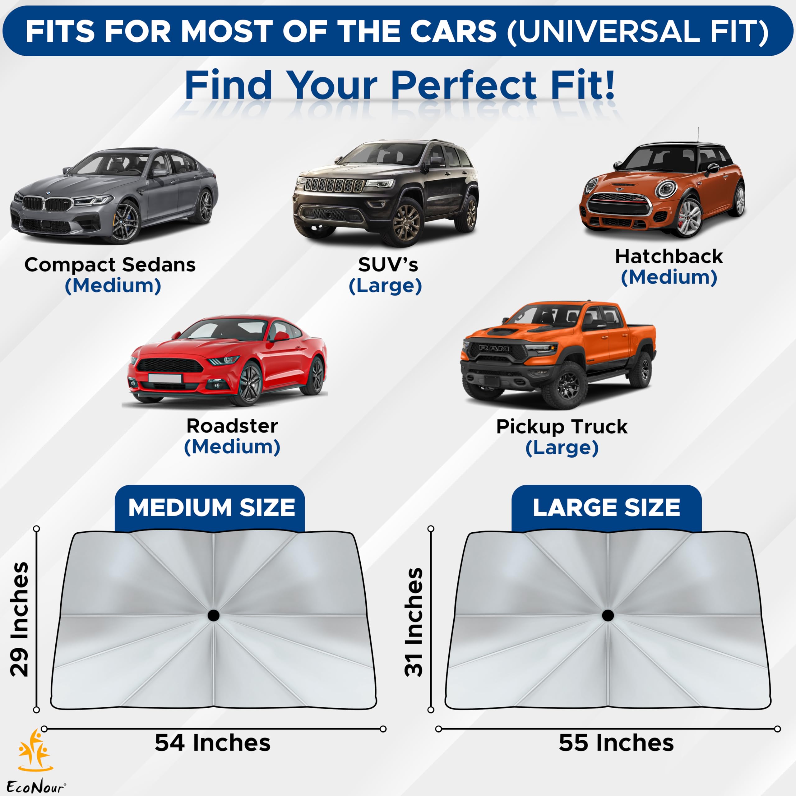 Car Windshield Sun Shade, EcoNour umbrella sunshade for front window protection.