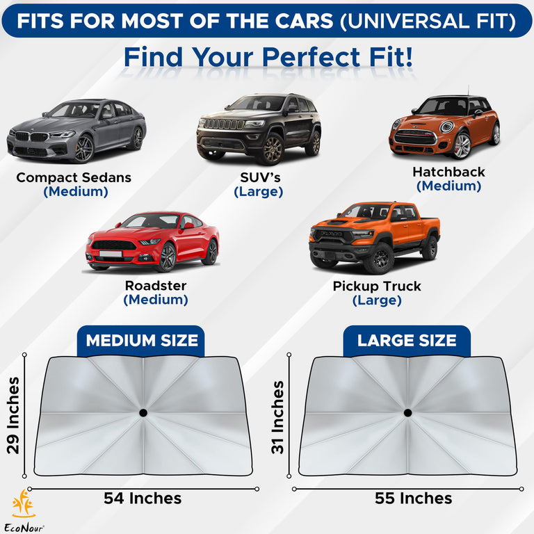 Car Windshield Sun Shade, EcoNour umbrella sunshade for front window protection.