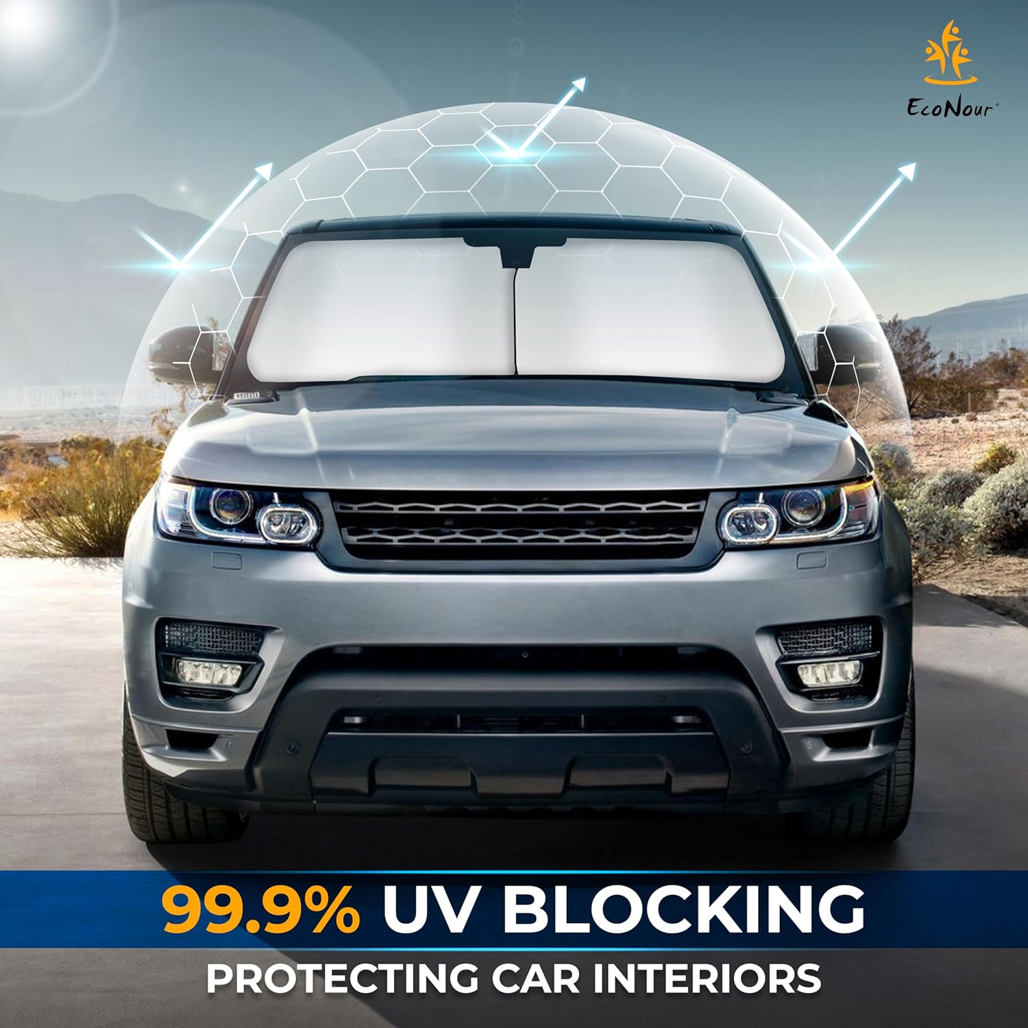 EcoNour 2-Piece Car Windshield Sun Shade | Durable 240T Polyester Sun Shield for Front Window Blocks UV Rays | Foldable Automotive Interior Accessories for Sun Protection | Small (23.5 x 29 inches)