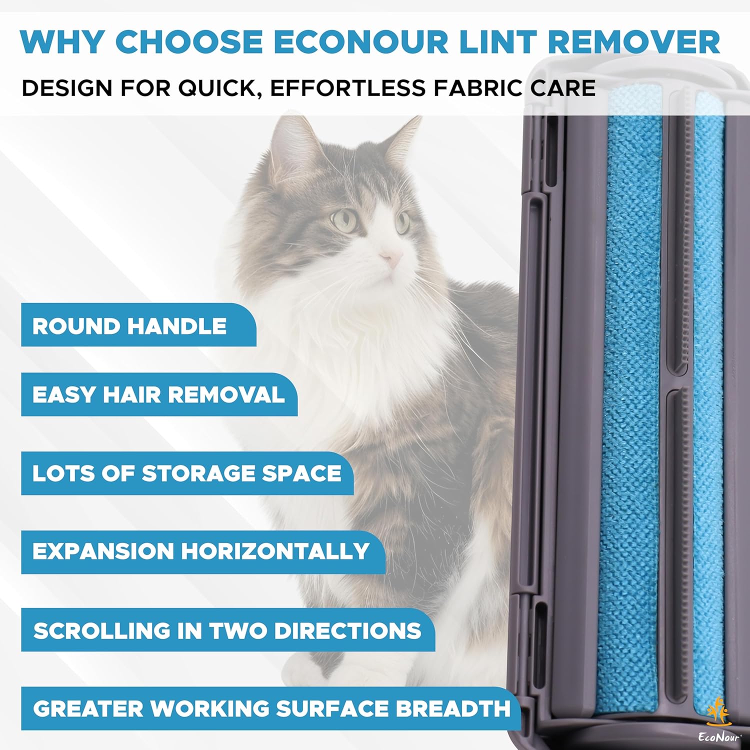EcoNour Pet Hair Remover Roller | Cat & Dog Hair Remover | Resuable Pet Hair Remover Brush | Self Clean Lint Roller for Pet Hair | Pet Hair and Fur Remover Tool | Dog & Cat Hair Remover Couch, Carpet