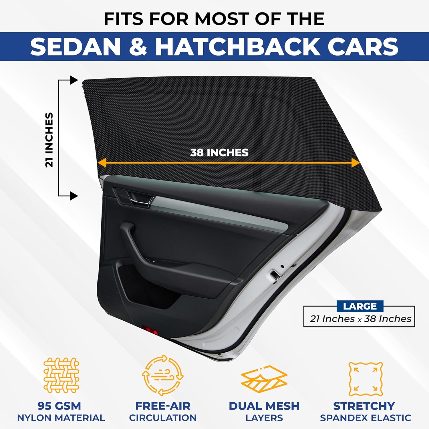 EcoNour Baby Car Window Shades for Side Windows (Pack of 2) | Sun Shade for Car Heat and UV Protection | Mosquito Net Baby Car Sun Shade | Rear Side Window Sunshade for Car (Large 38