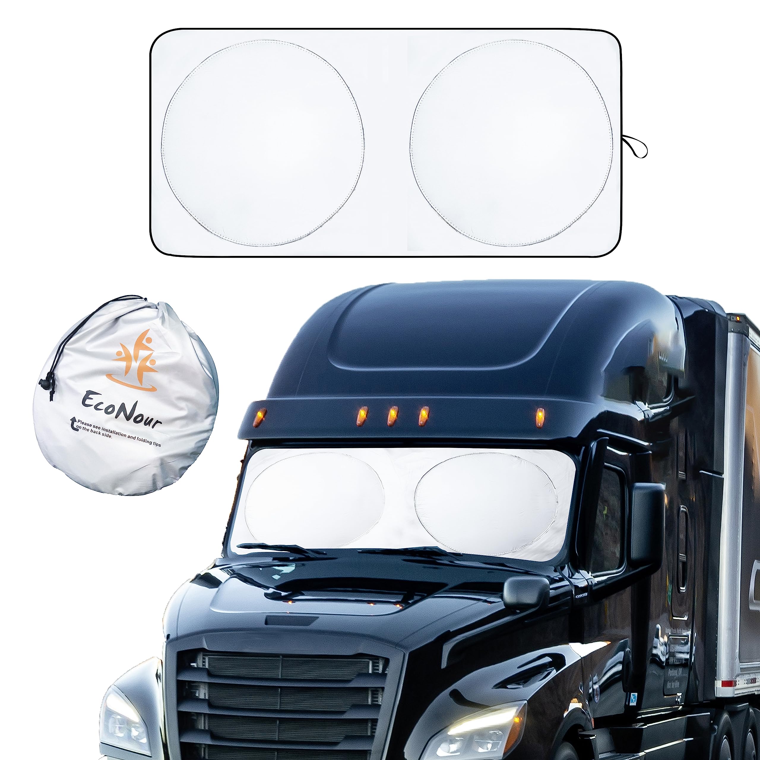 EcoNour Semi-Truck Windshield Sun Shade 2 Ring UV Protection