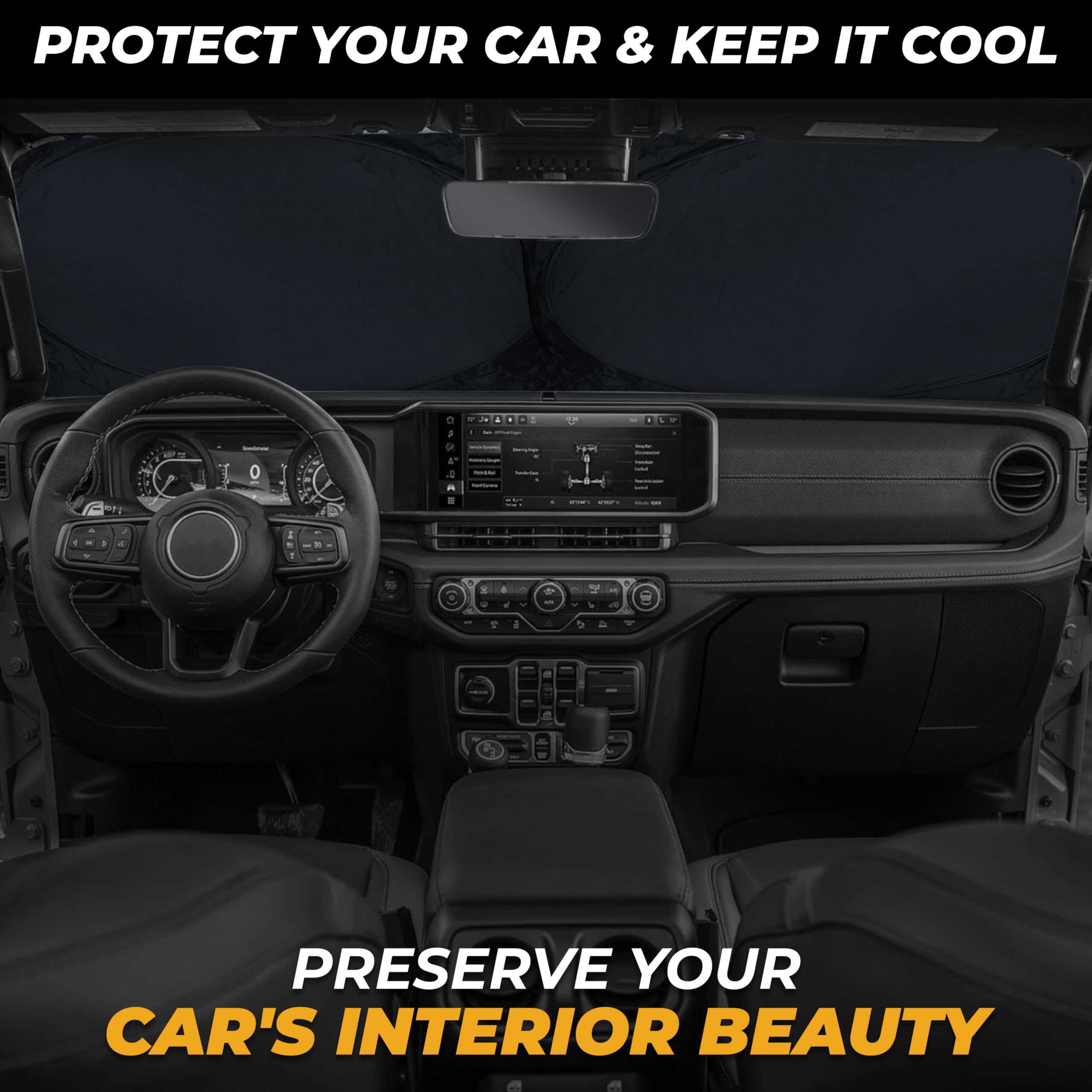 Jeep Windshield Sunshade – Keeps Interior Cool, EcoNour Foldable Sun Visor for Jeep Models