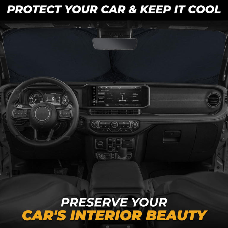Jeep Windshield Sunshade – Keeps Interior Cool, EcoNour Foldable Sun Visor for Jeep Models