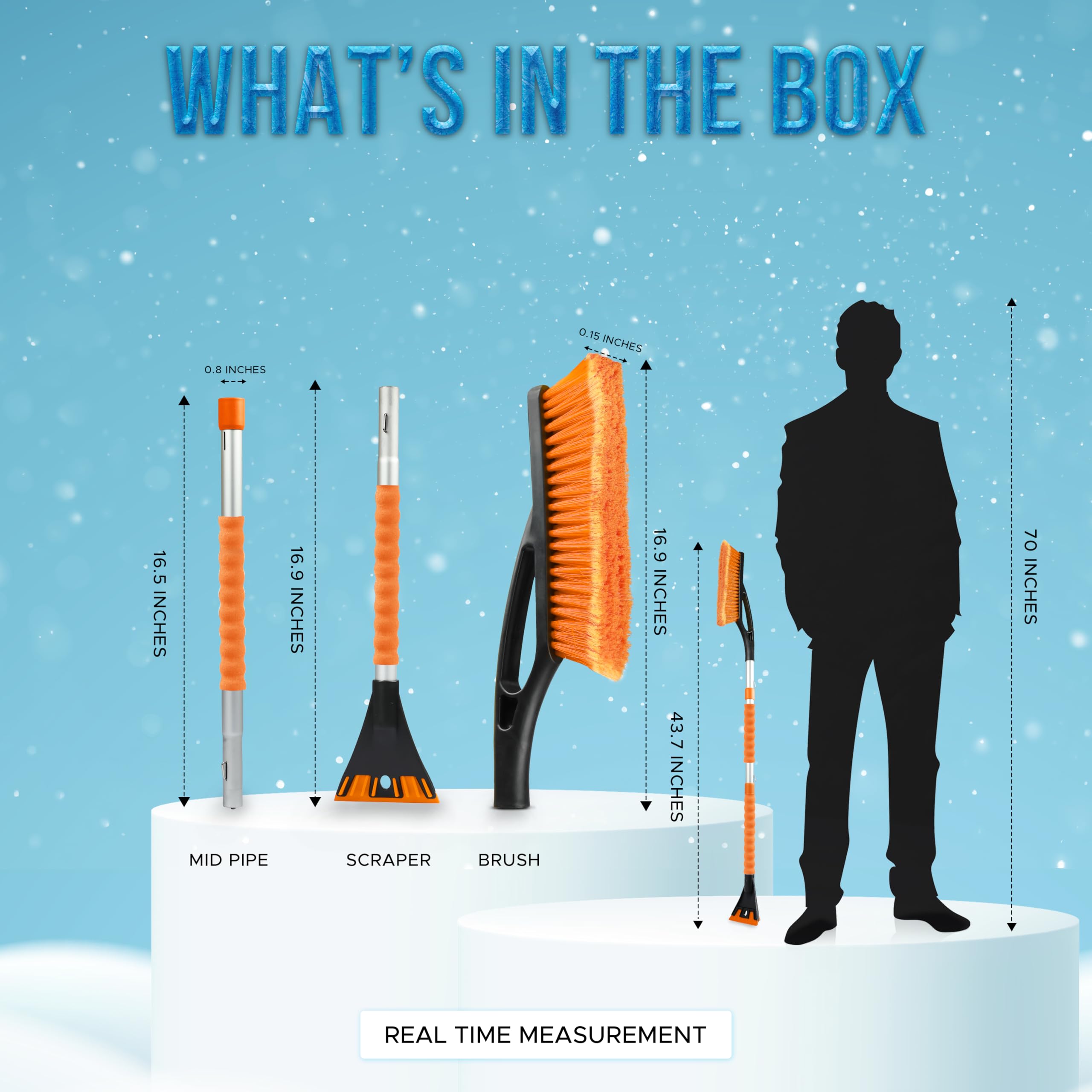 2-Pack Extendable Ice Scraper for Car Windshield with detachable brush for car winter use