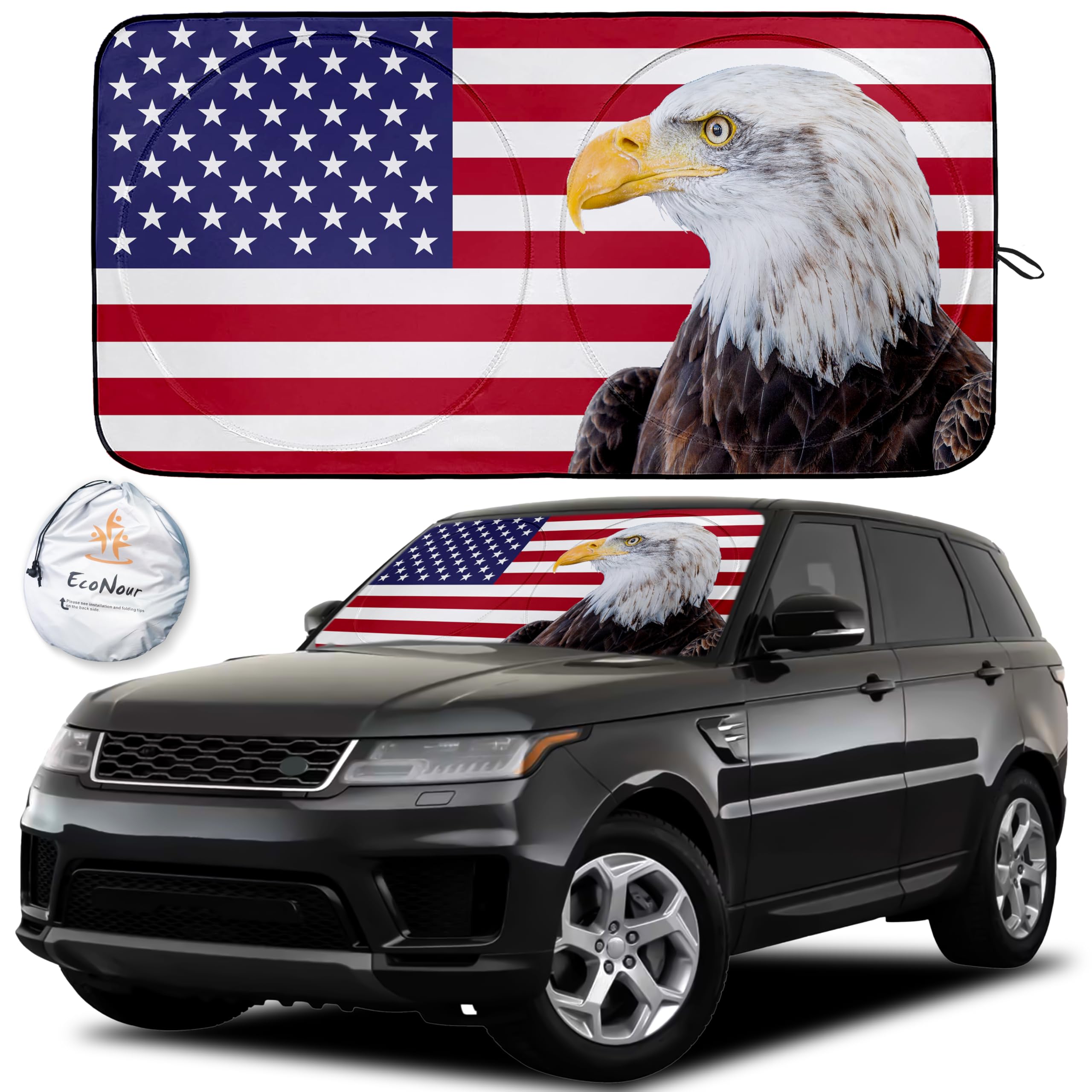 EcoNour American Flag Windshield Sun Shade 64