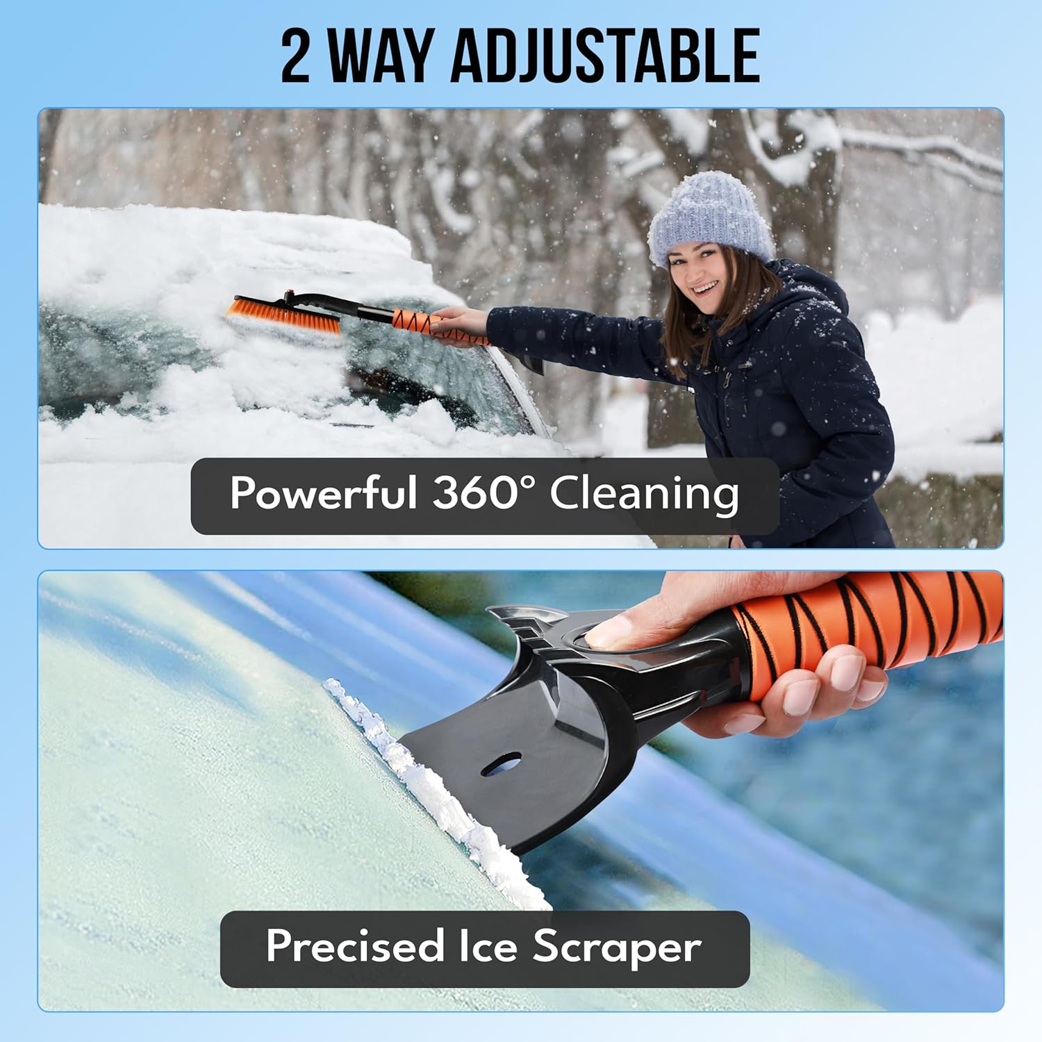 27" 3-in-1 Rotatable Snow Brush & Ice Scraper with Aluminum Body