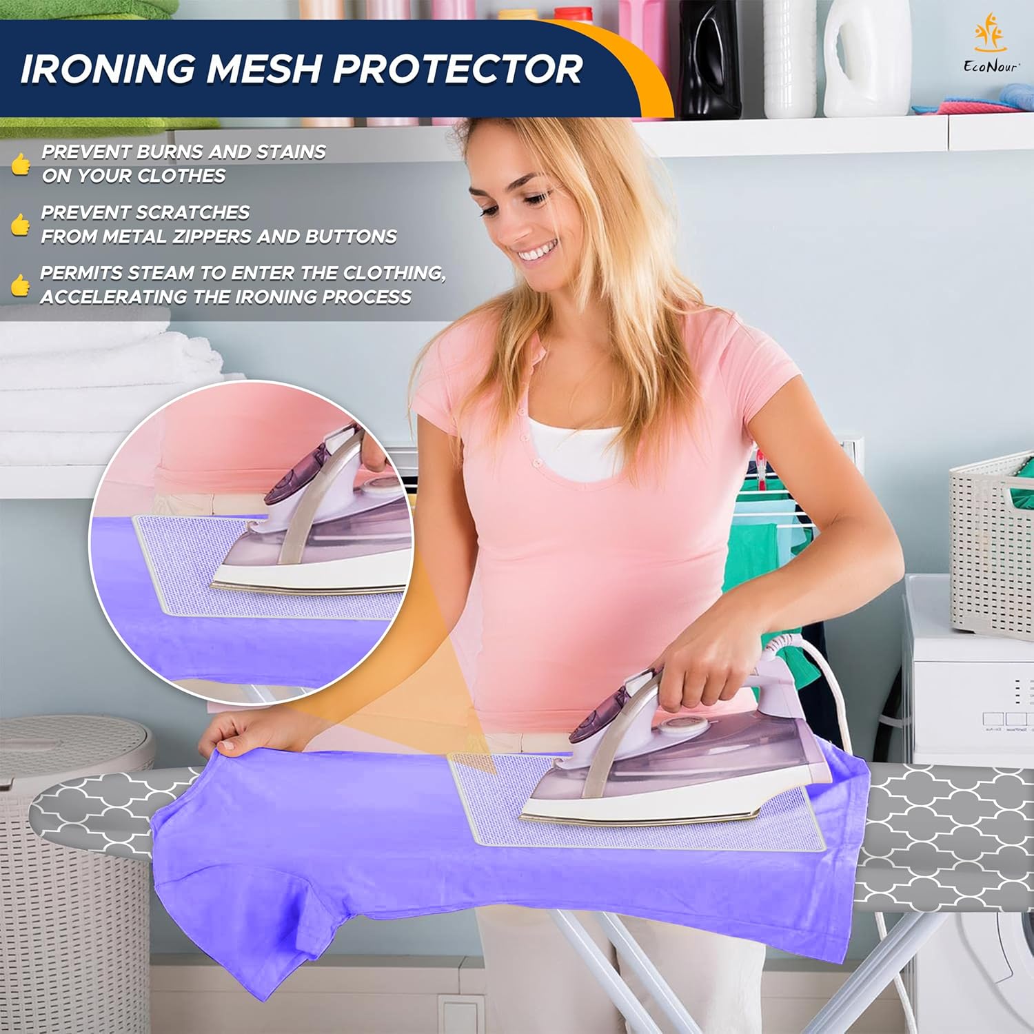 EcoNour Ironing Board Covers 124 x 38 cm Extra Thick 7mm Padding, 100% Cotton Top Covers Easy-Fit for Protecting Ironing Board Cover Complete Set with 4 Strings and Scorch Resistant Padding - Large
