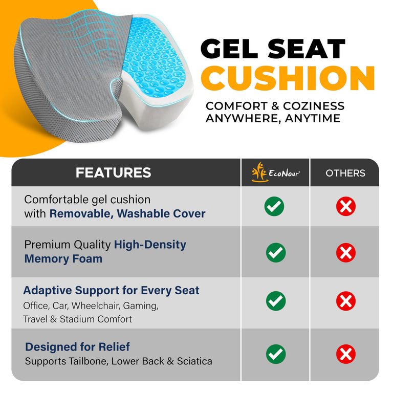 gel seat cushion EcoNour orthopedic chair cushion for posture support