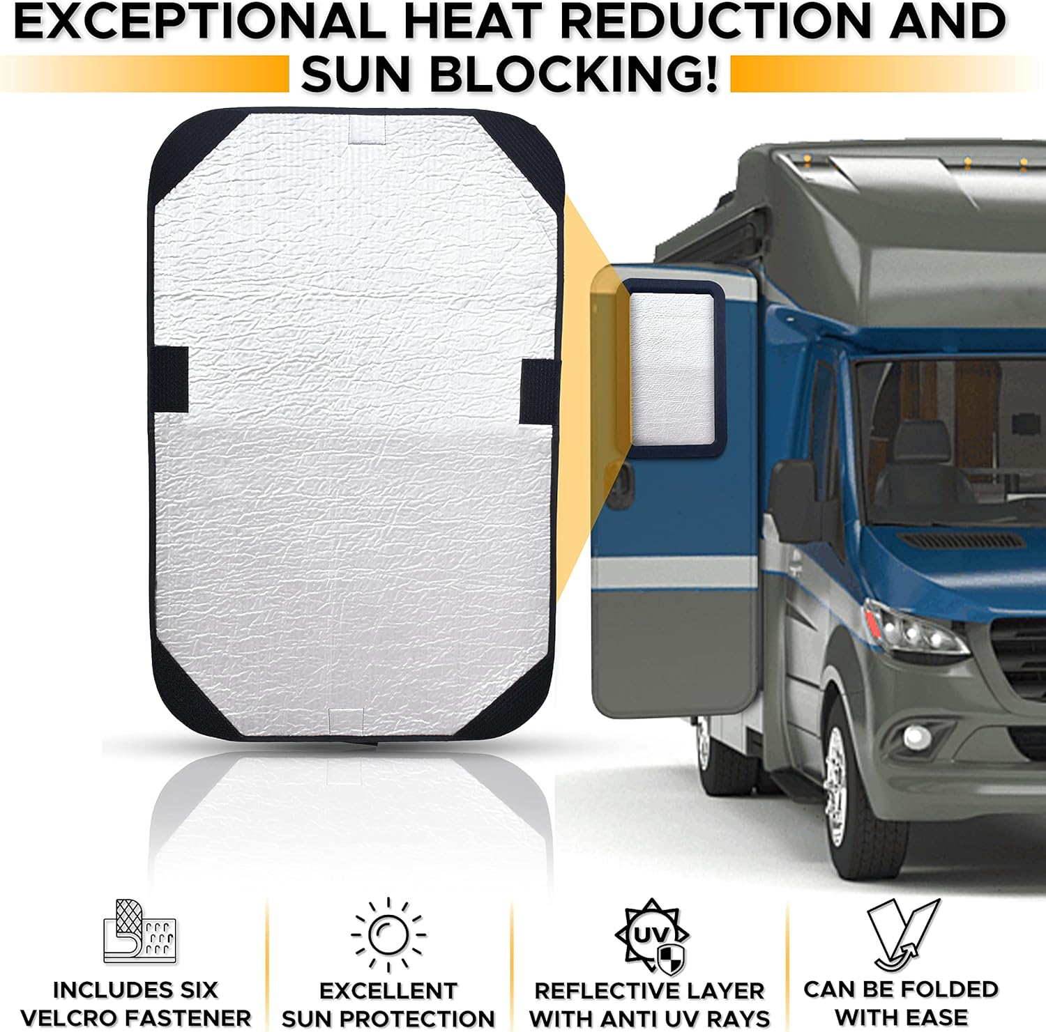 EcoNour RV Door Window Shade | Modern/Sleek RV Sunshade | UV & Privacy Protection | Foldable Window Cover | 25x16 inches | Universal Fit for RV, Camper, Travel Trailer