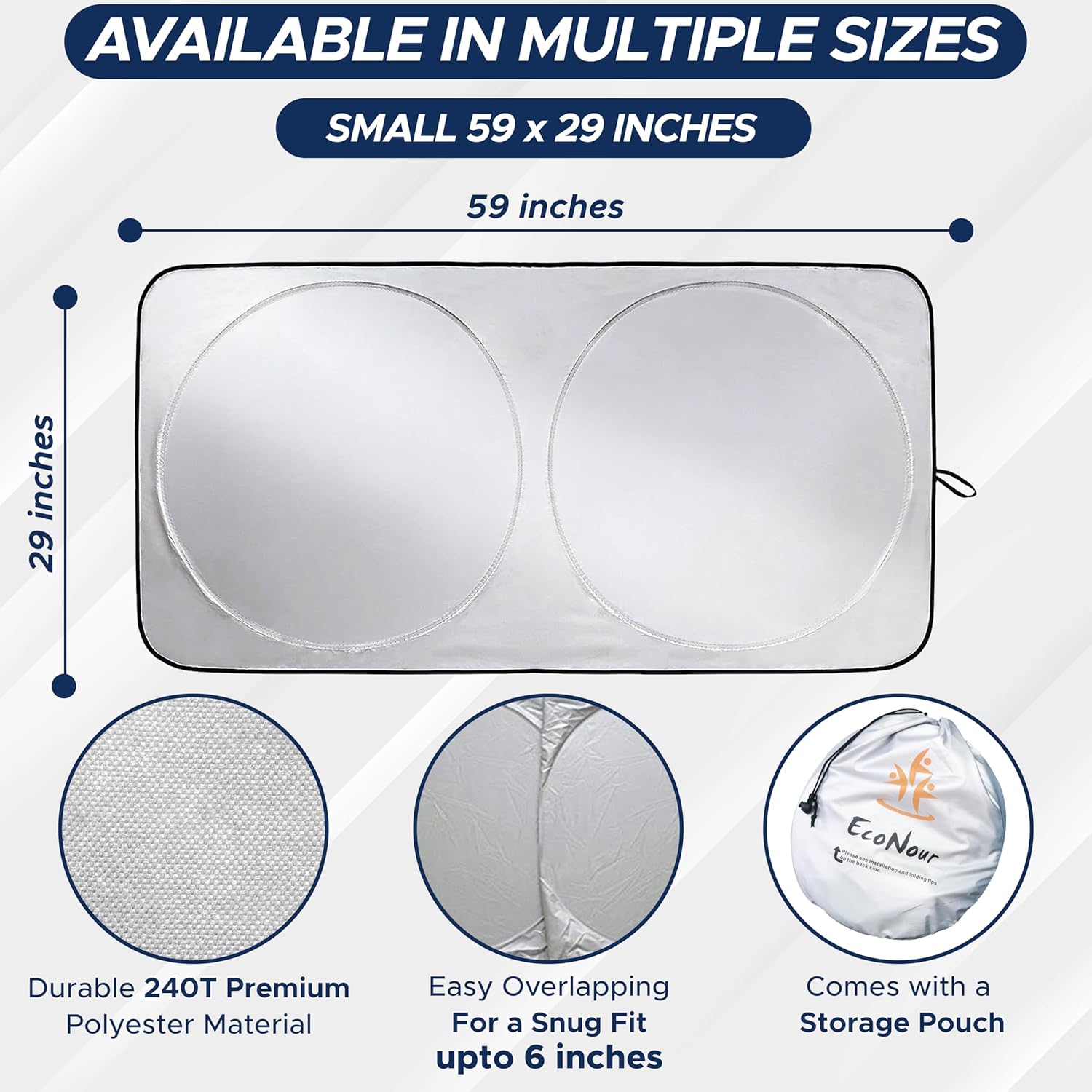 EcoNour Car Sun Shade Windshield | Reflective Car Window Sun Shades for Ultimate Dashboard Protection | Foldable Car Interior Accessories for Sun Heat | Classic (59 x 29 inches)