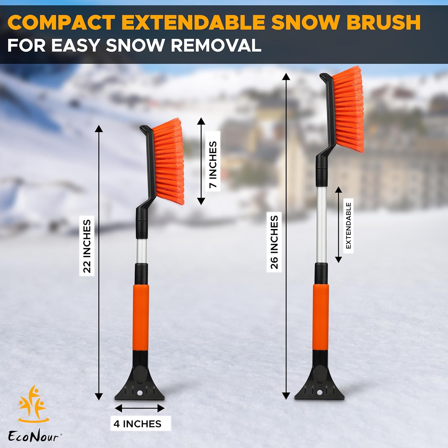 EcoNour Extendable Snow Brush & Ice Scraper for Car Windshield – Lightweight Tool