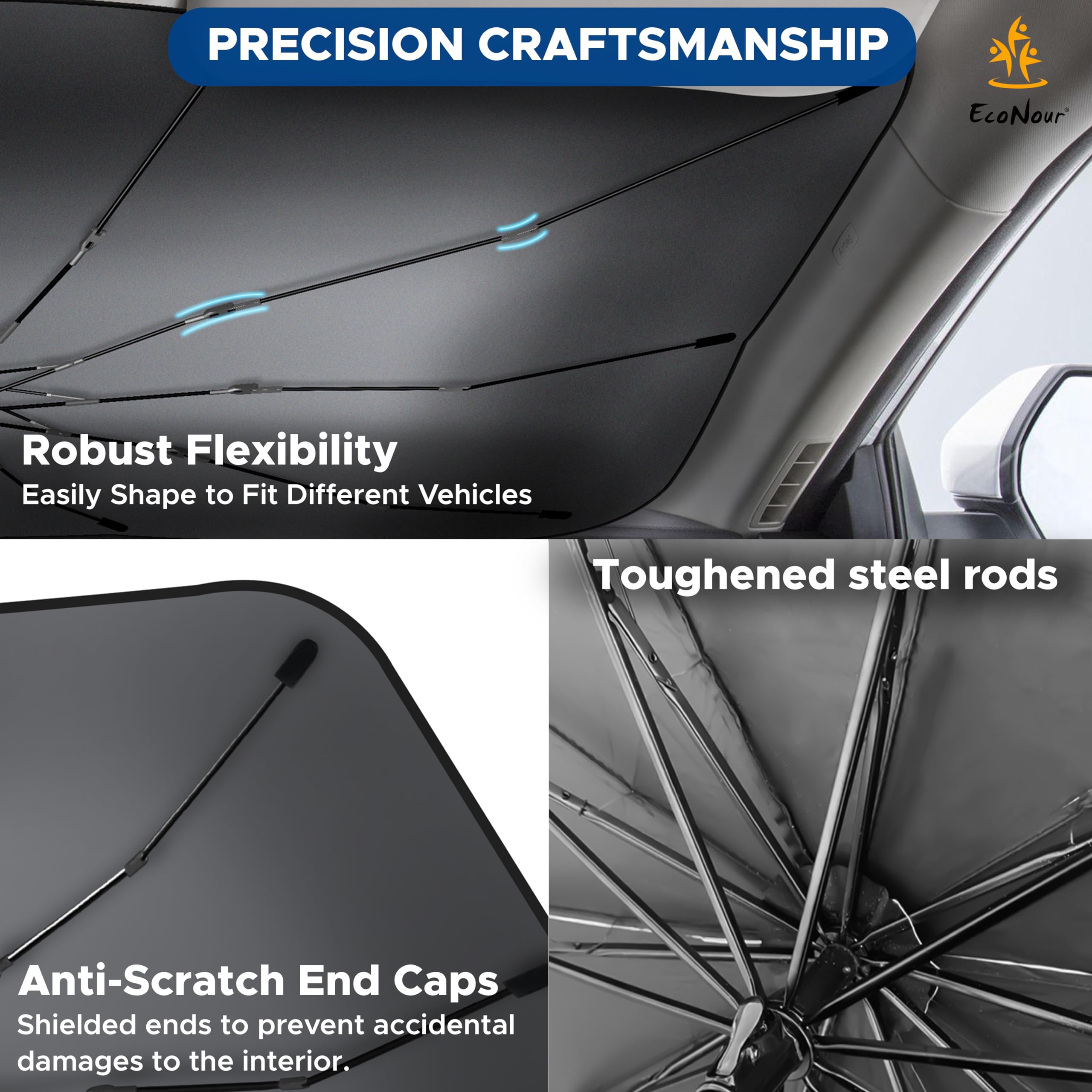 EcoNour Car Windshield Sun Shade, portable foldable sun visor for cars.